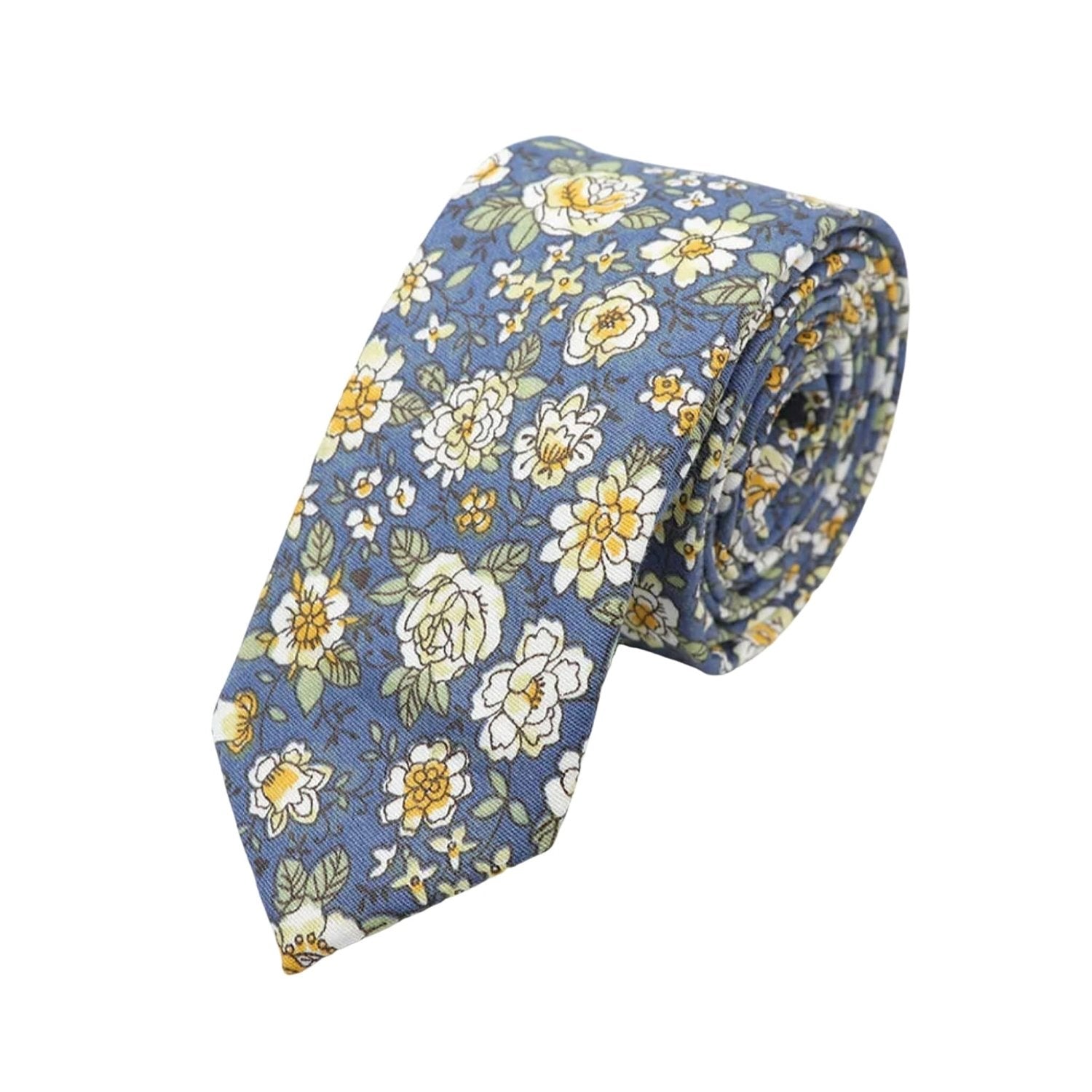 Blue with White and Yellow Floral Necktie
