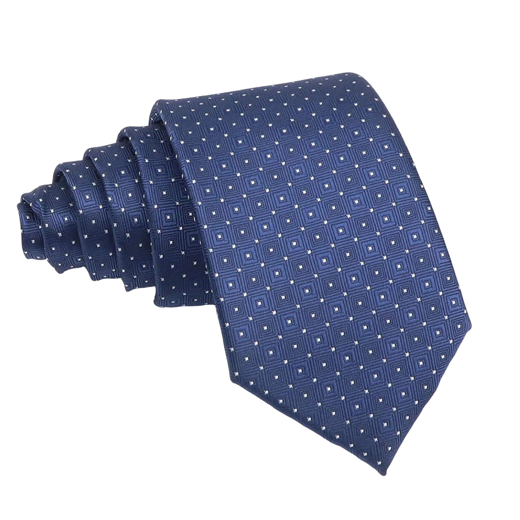 Blue With White Geometric Pattern Necktie