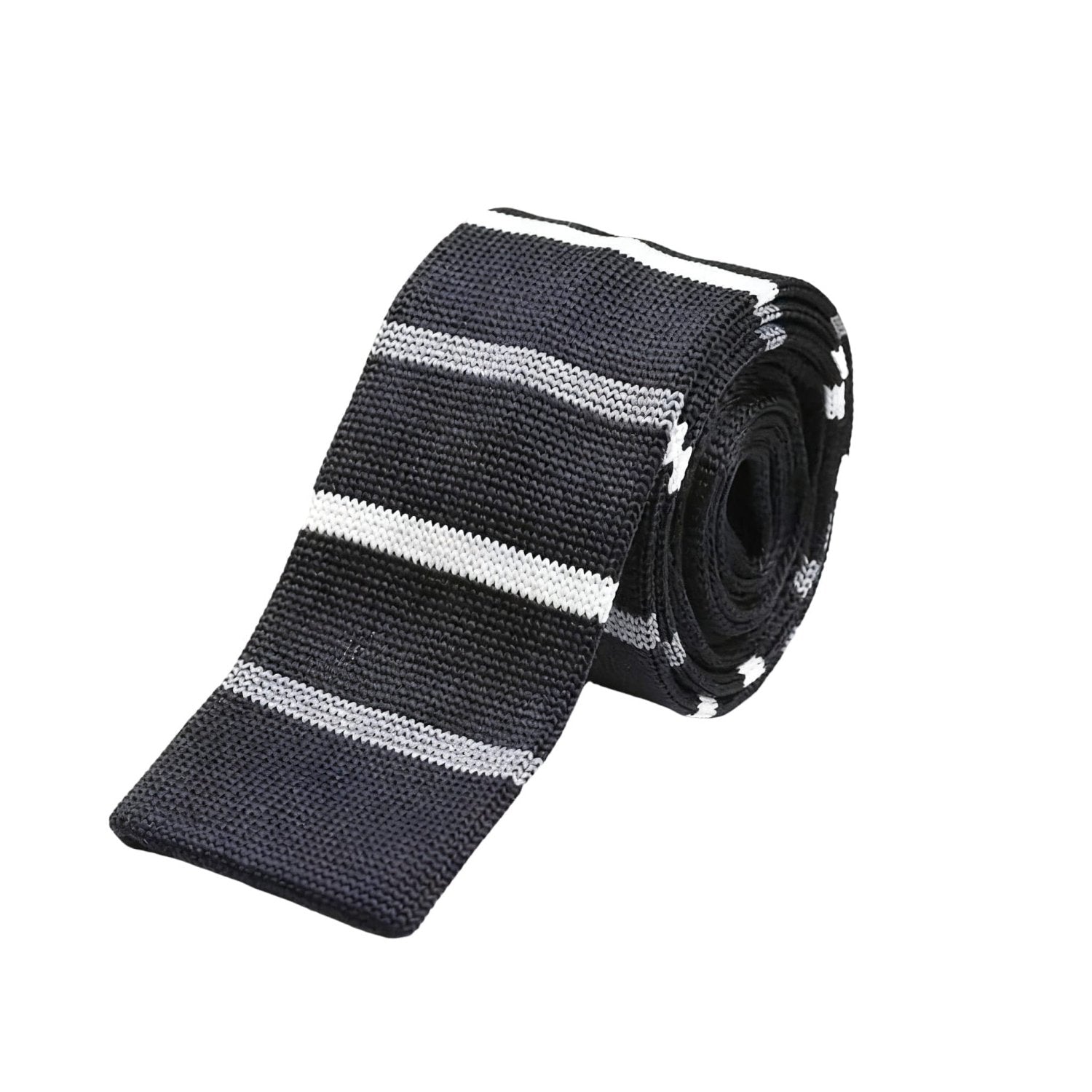 Black With White And Light Gray Stripes Necktie
