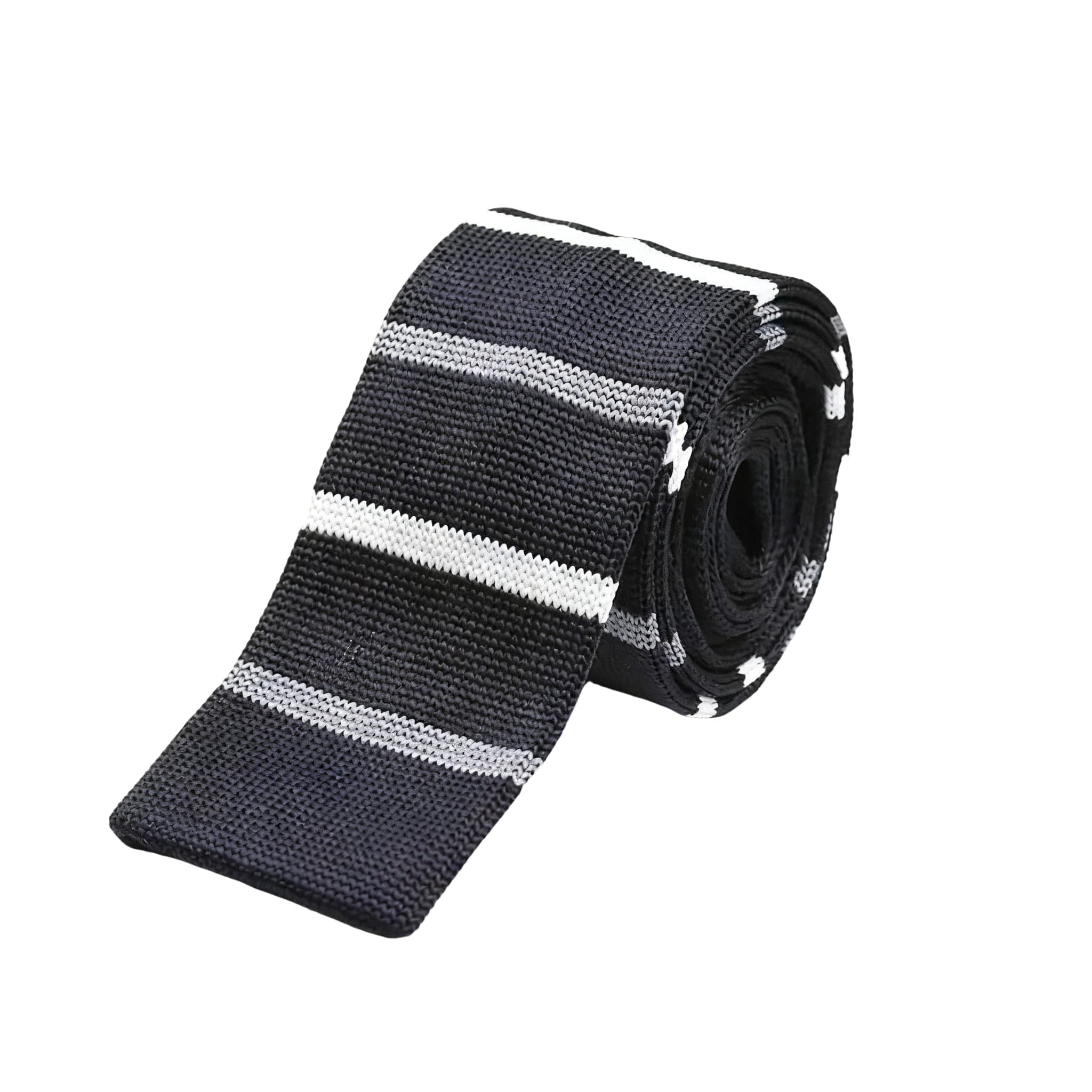 Black Gray Striped Knitted Tie