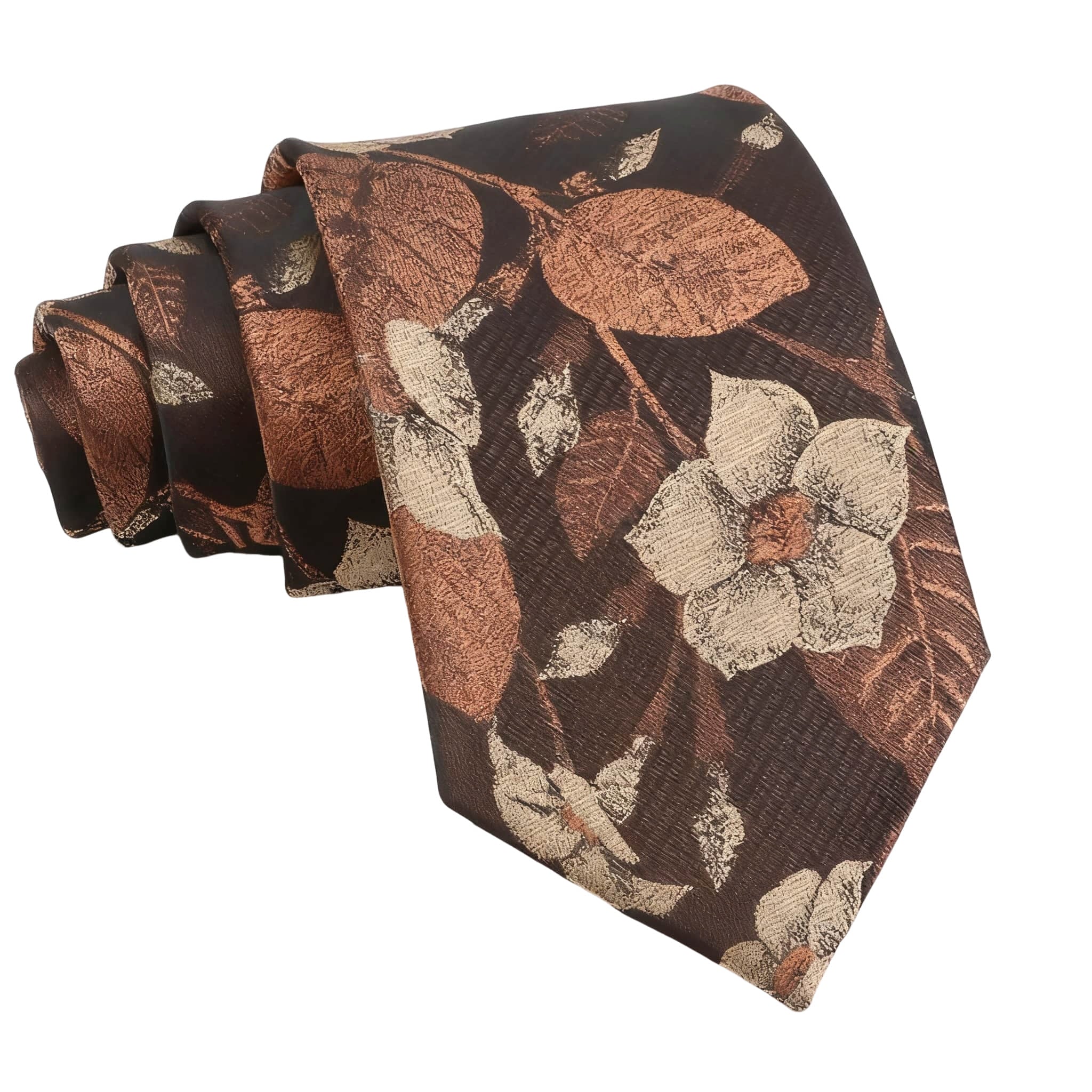 Brown Beige Floral Necktie