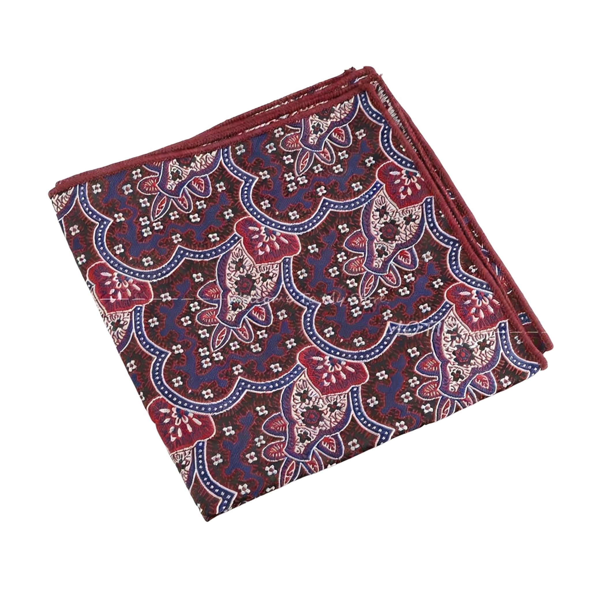 Navy Blue Red Floral Pocket Square