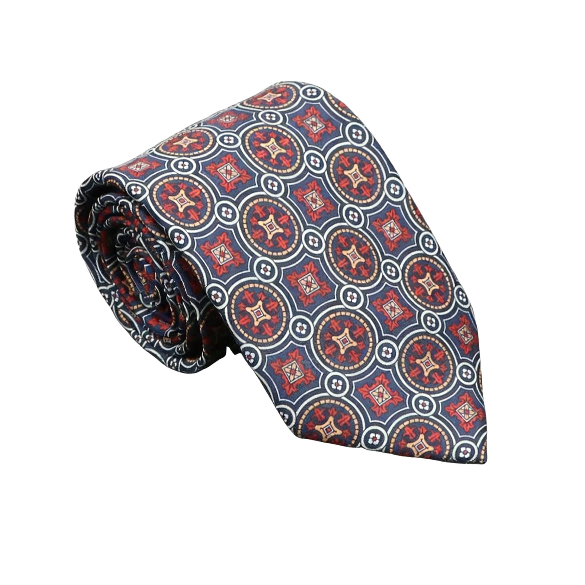 Dark Blue With Light Blue Floral Medallions Necktie