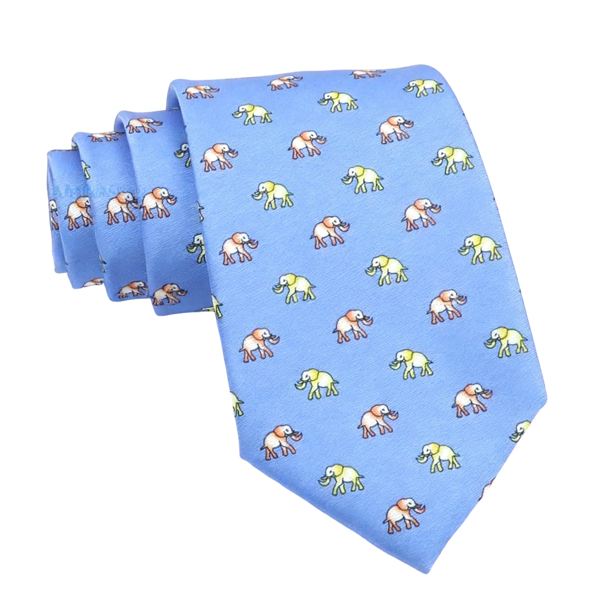 Blue With Yellow Orange Elephant Necktie