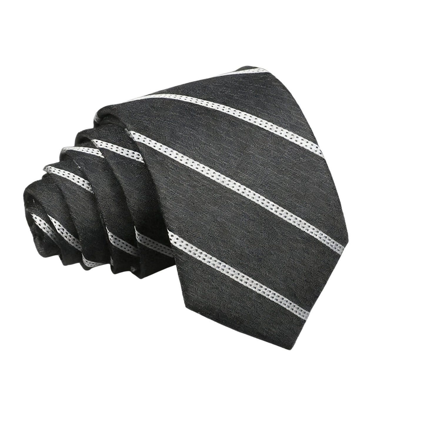 Black with White Diagonal Stripes Necktie