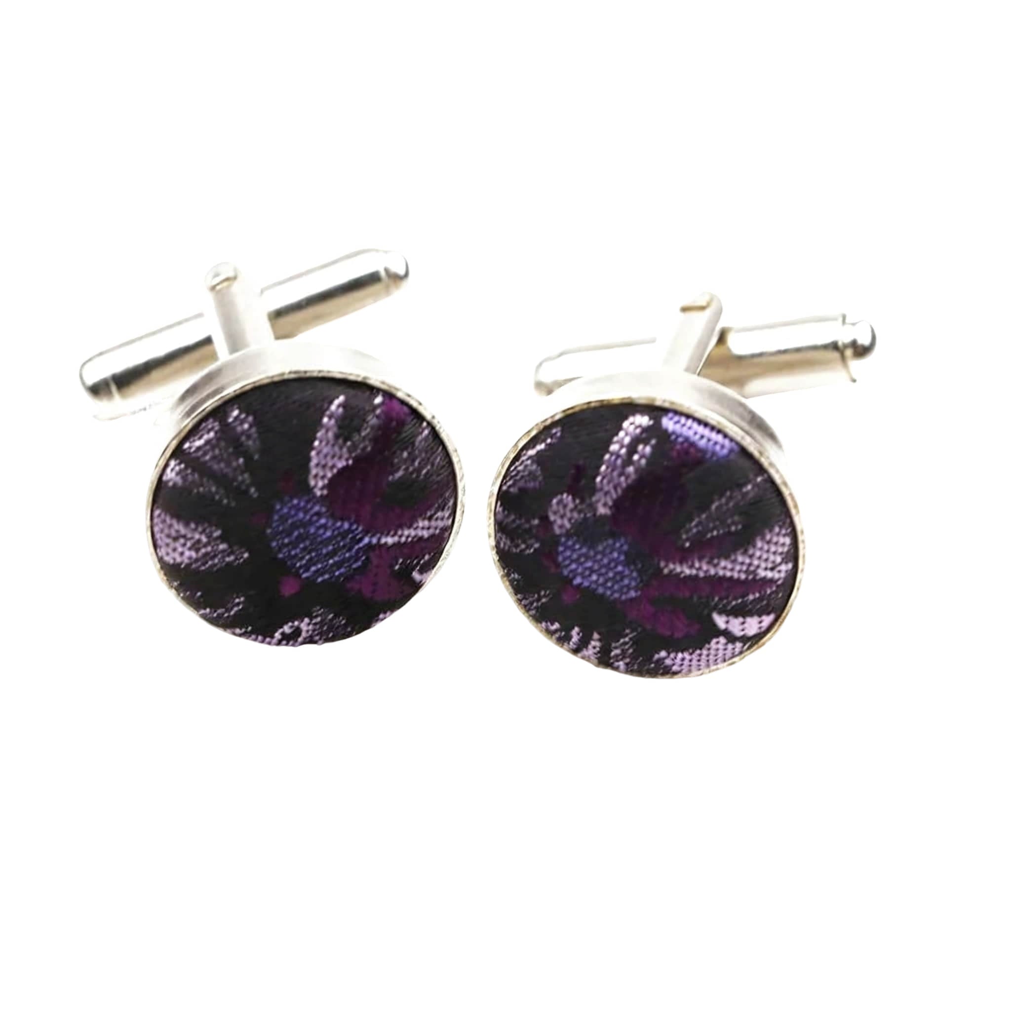 Black Purple Floral Cufflink