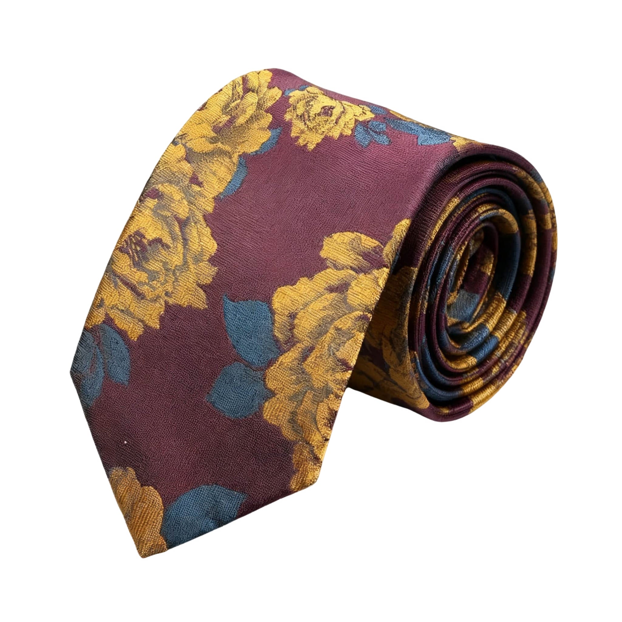 Burgundy Yellow Floral Necktie