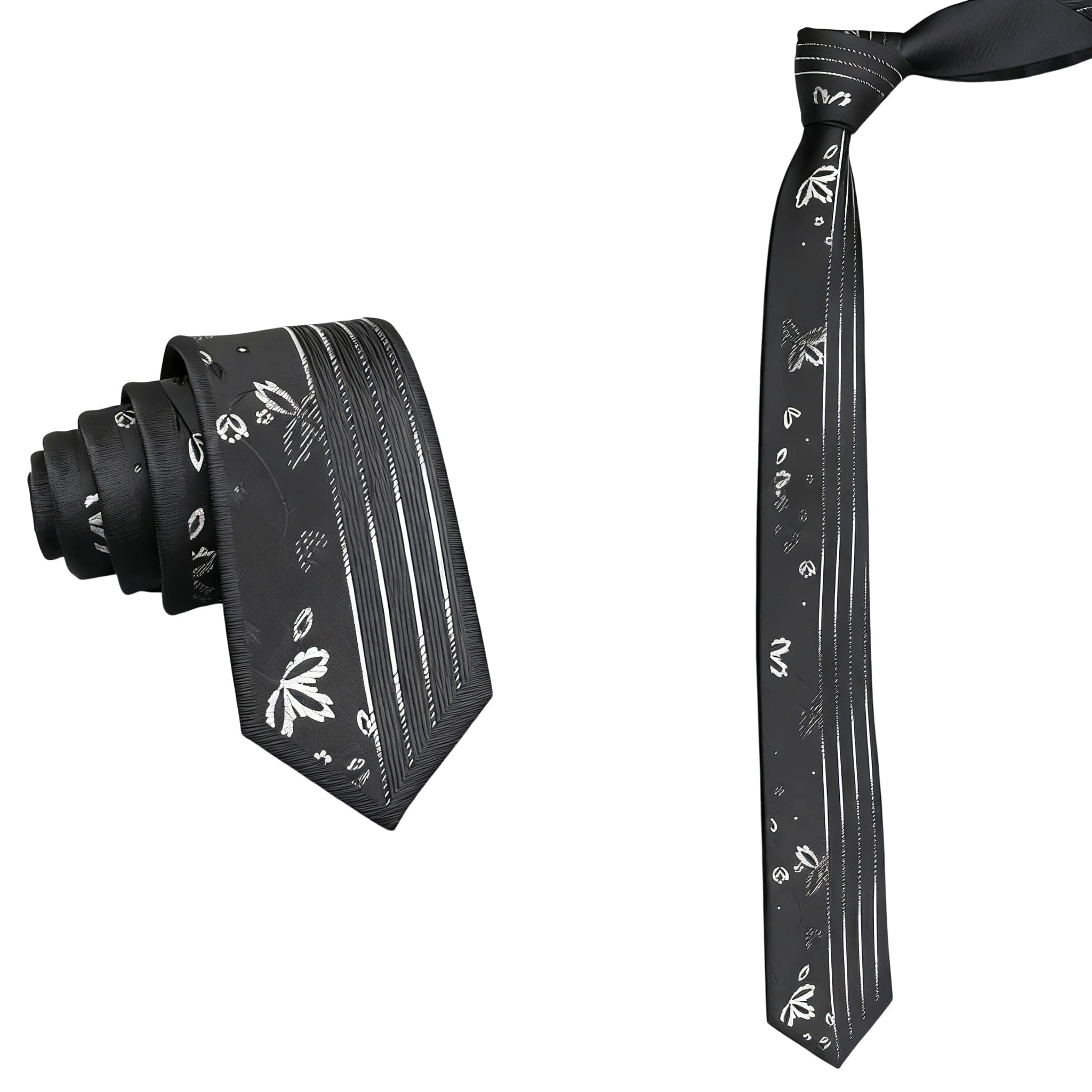 Black White Floral Necktie