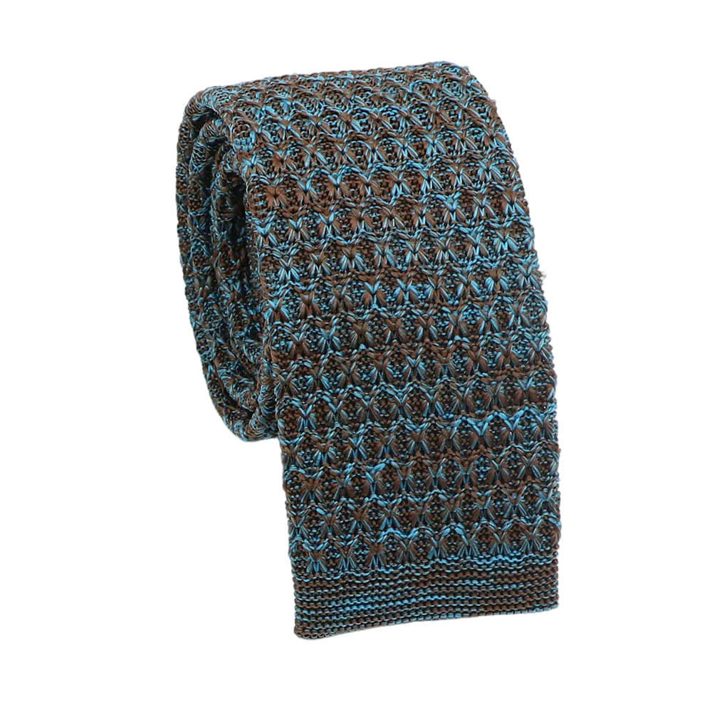 Brown Blue Geometric Necktie