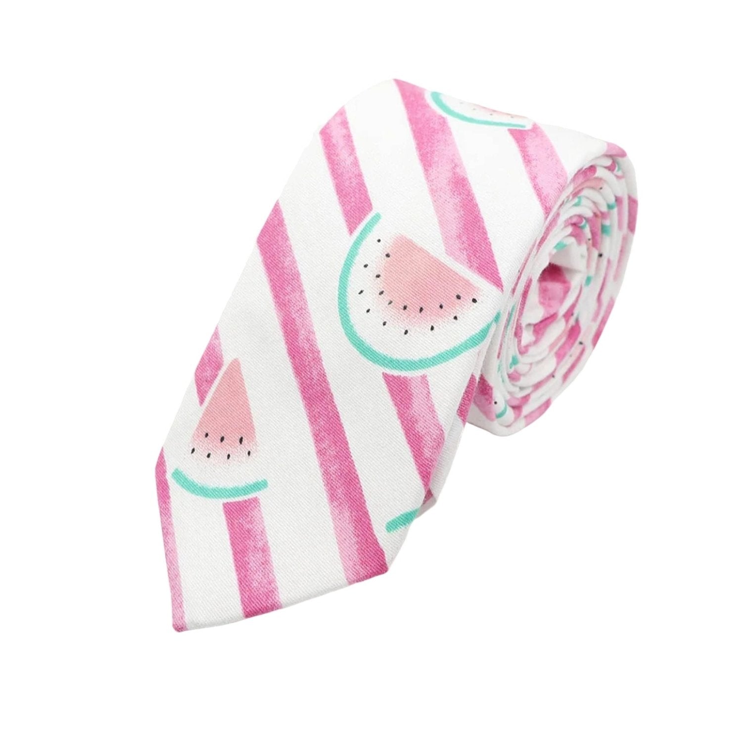 White With Pink Watermelon & Stripes Necktie