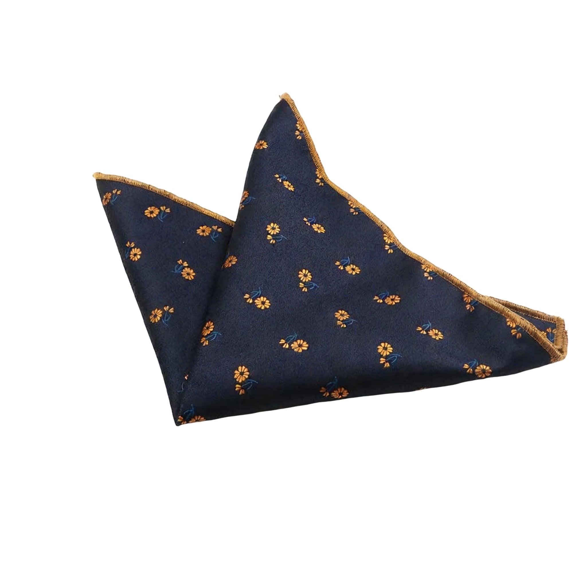 Navy Blue Yellow Floral Pocket Square