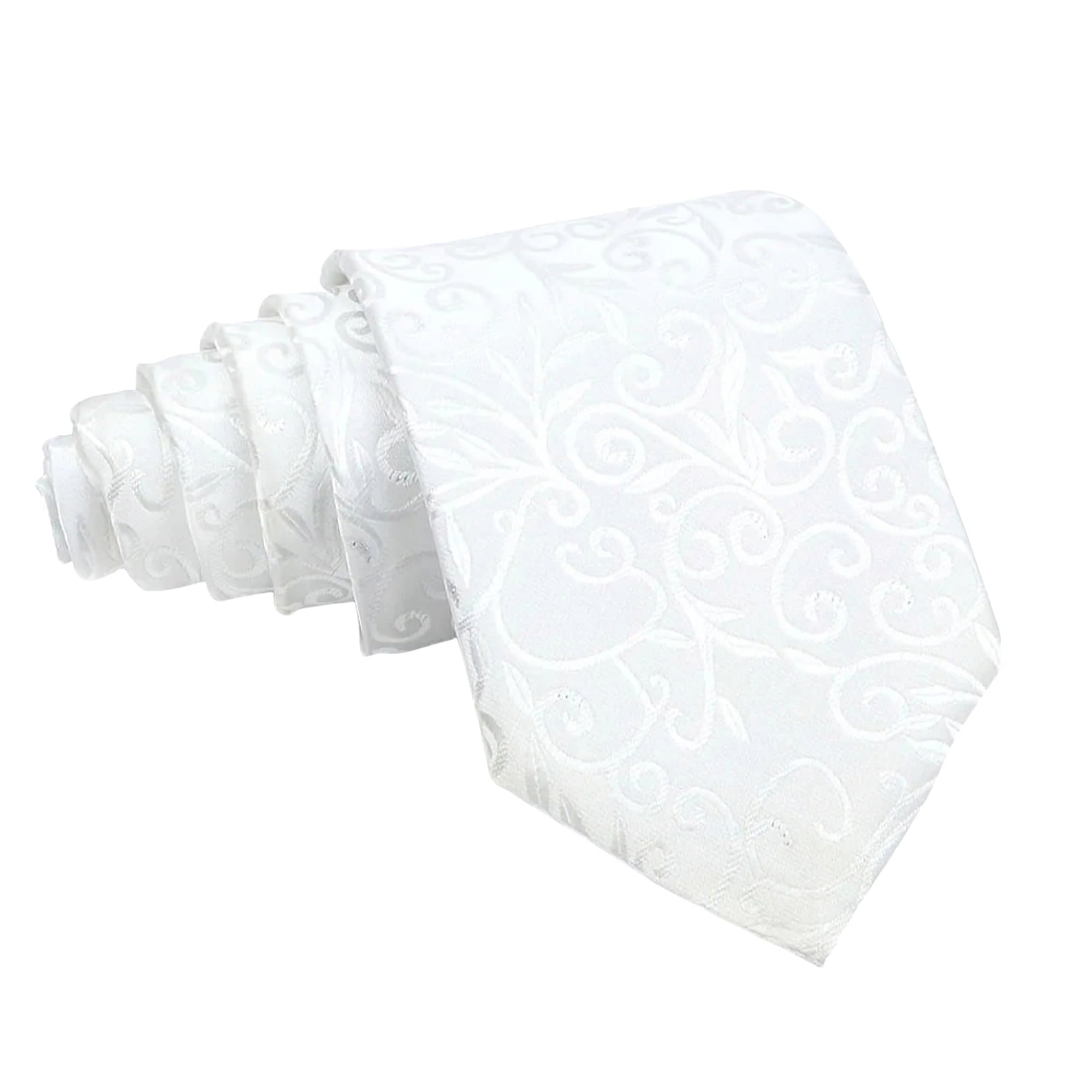 White White Floral Necktie