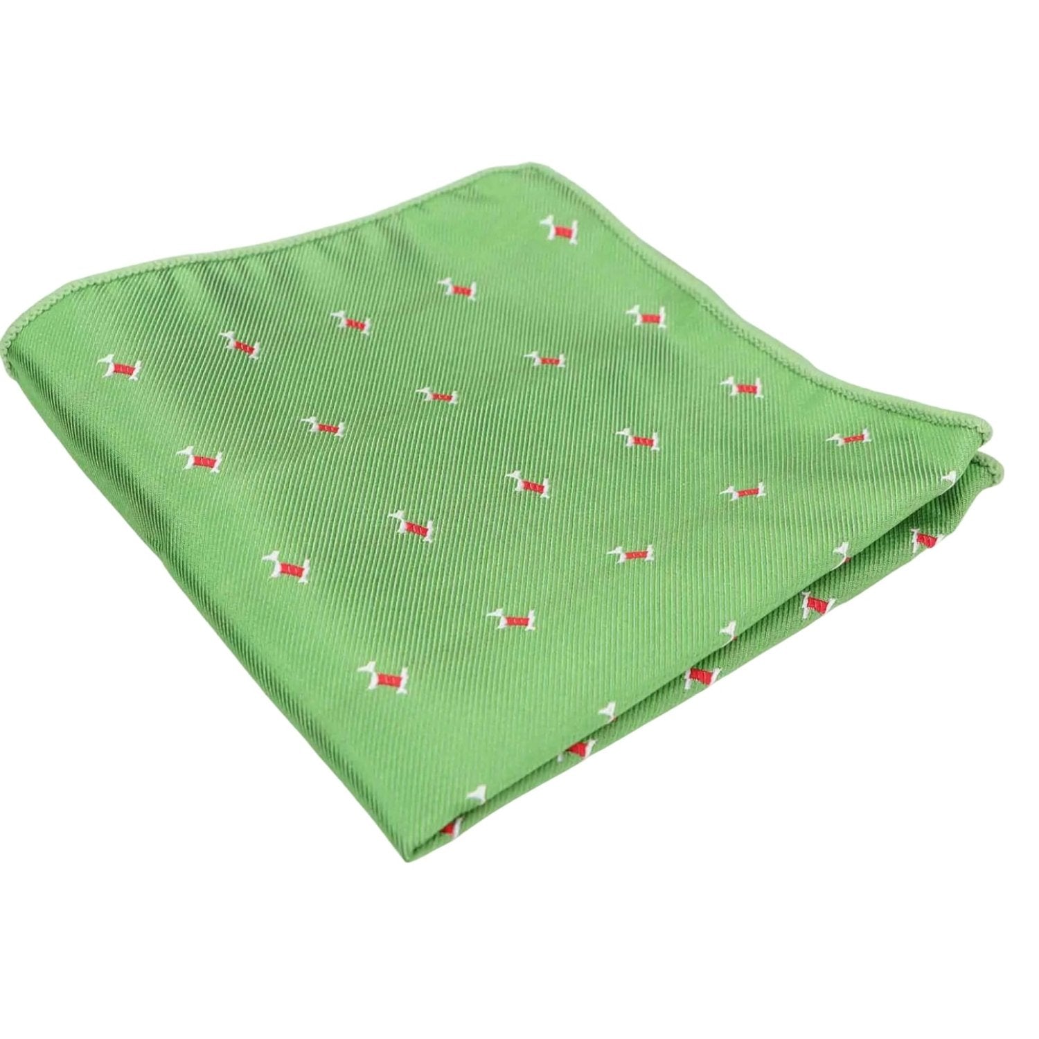 Green With Red White Dog Pocket Square
