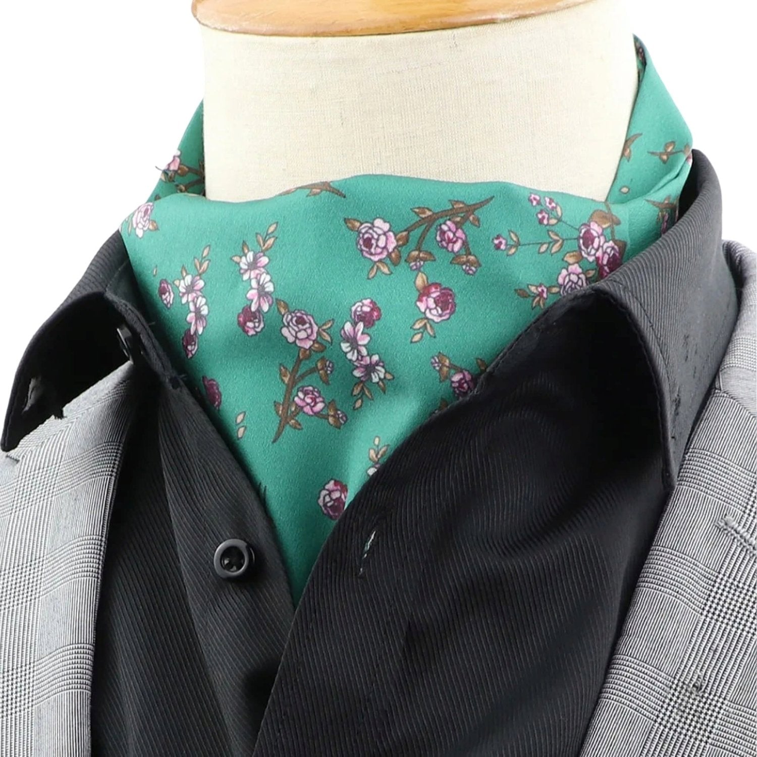 Green With Pink Floral Pocket Square