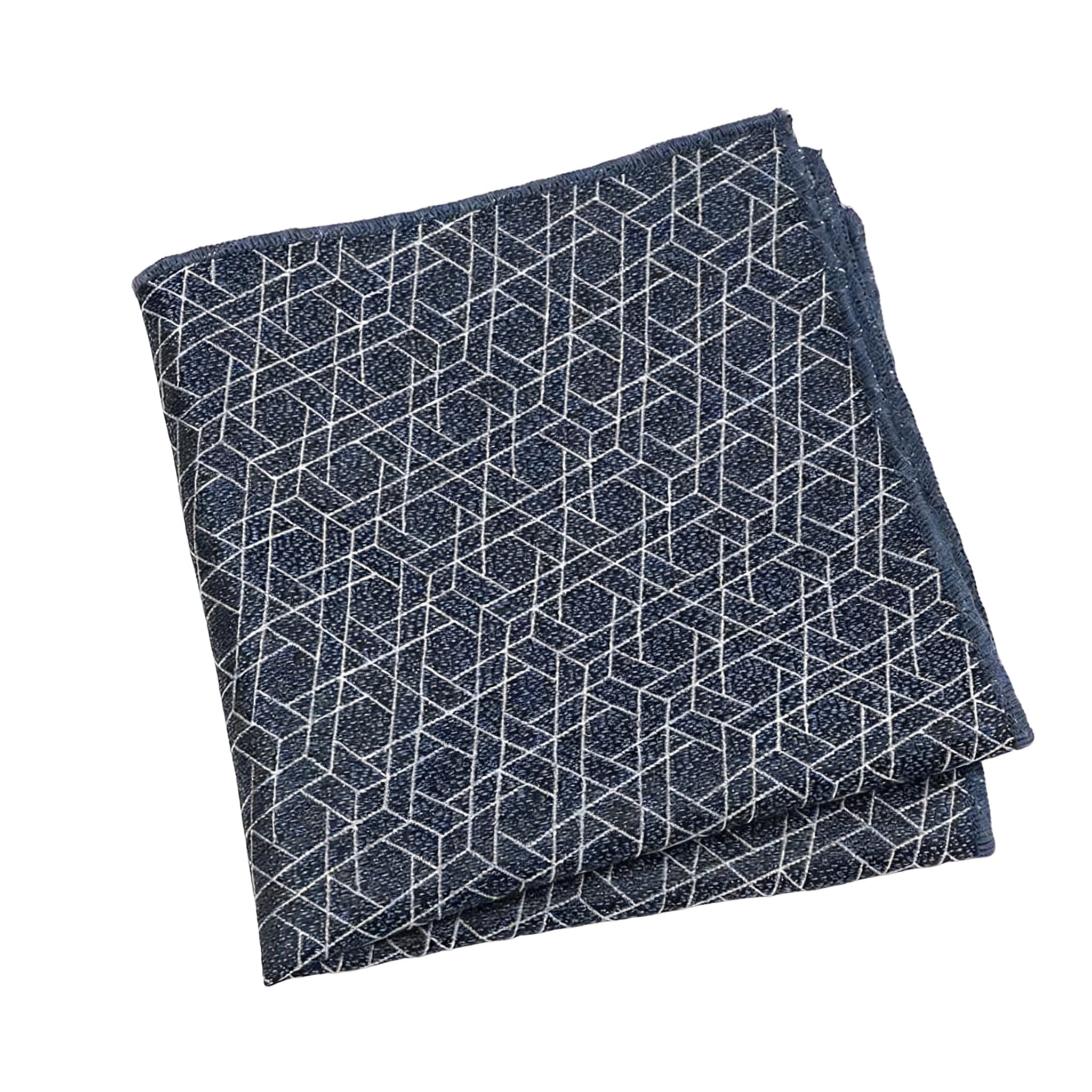 Navy Blue White Geometric Pocket Square