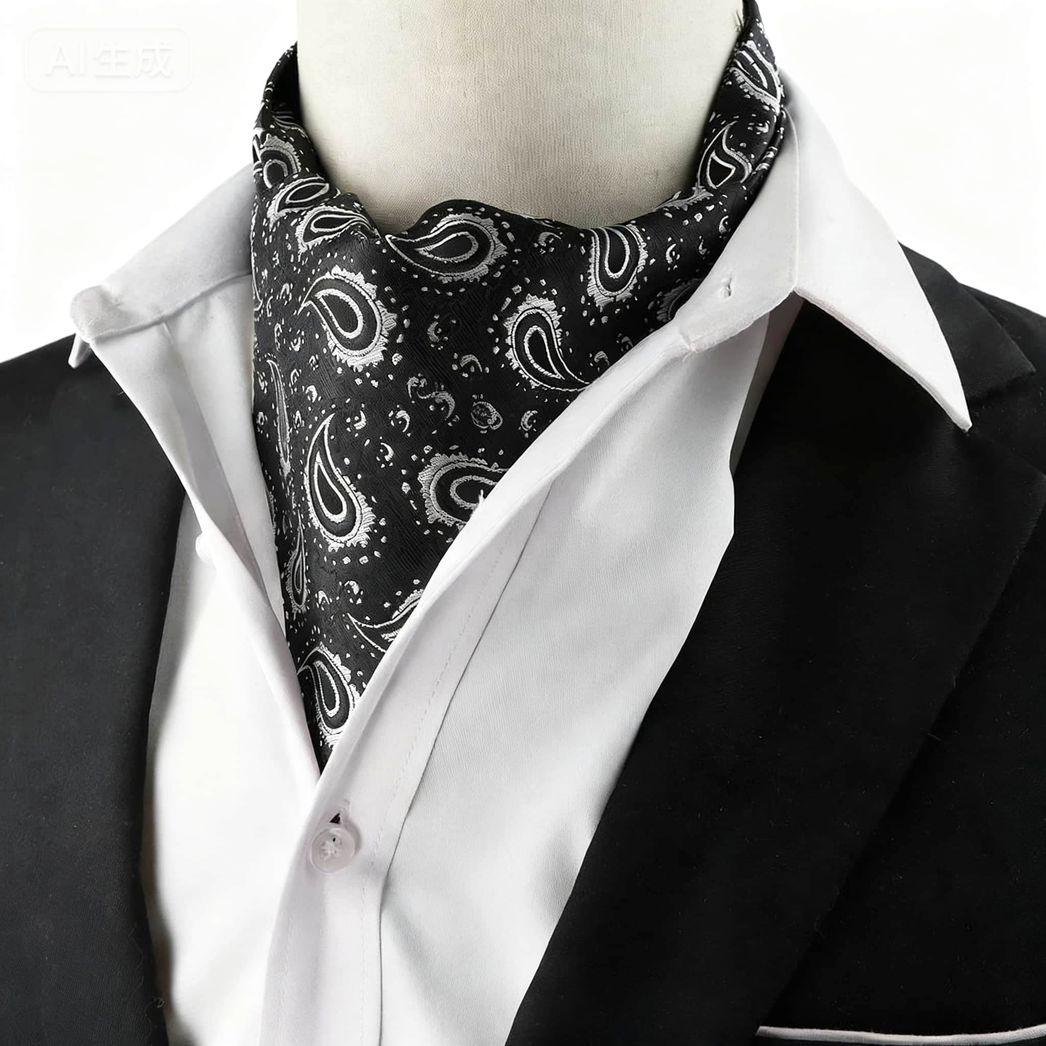 Black White Paisley Ascot
