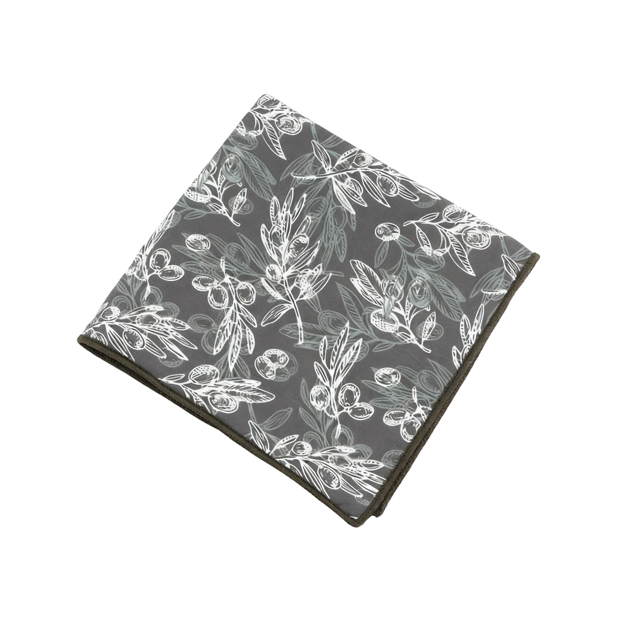 Gray White Olive Branch Pocket Square