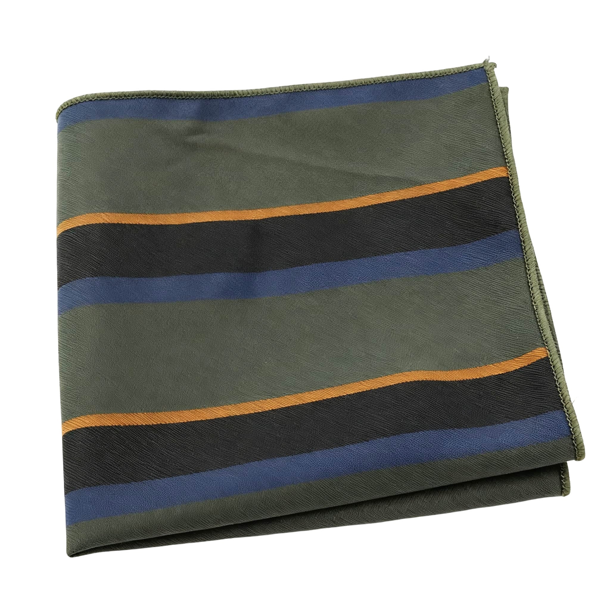 Dark Green Blue Striped Pocket Square