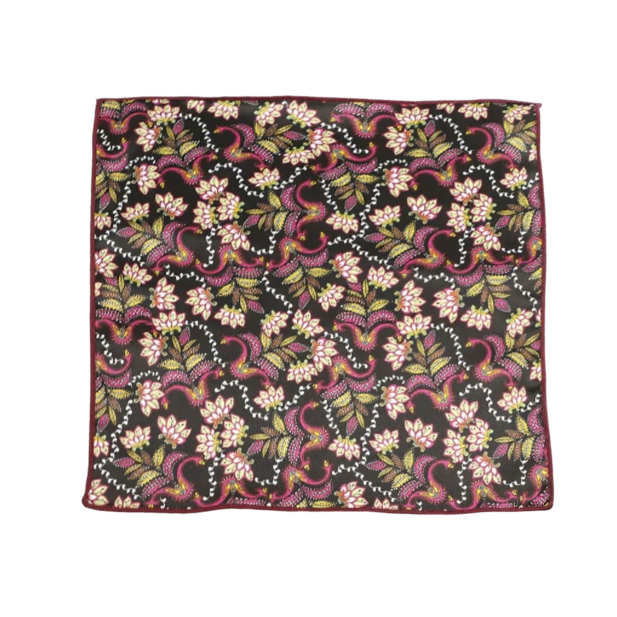 Black Pink Floral Pocket Square
