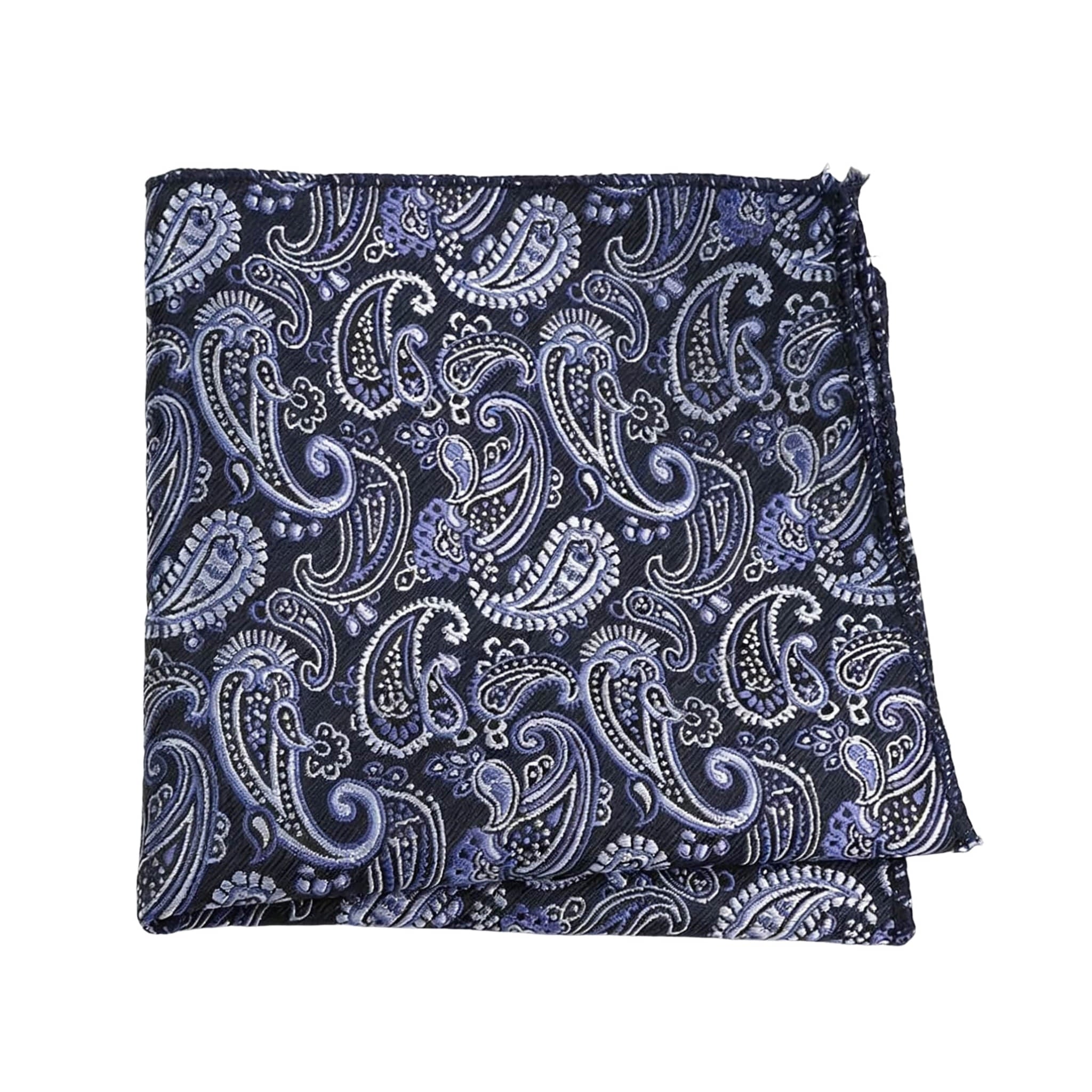 Navy Blue White Paisley Pocket Square