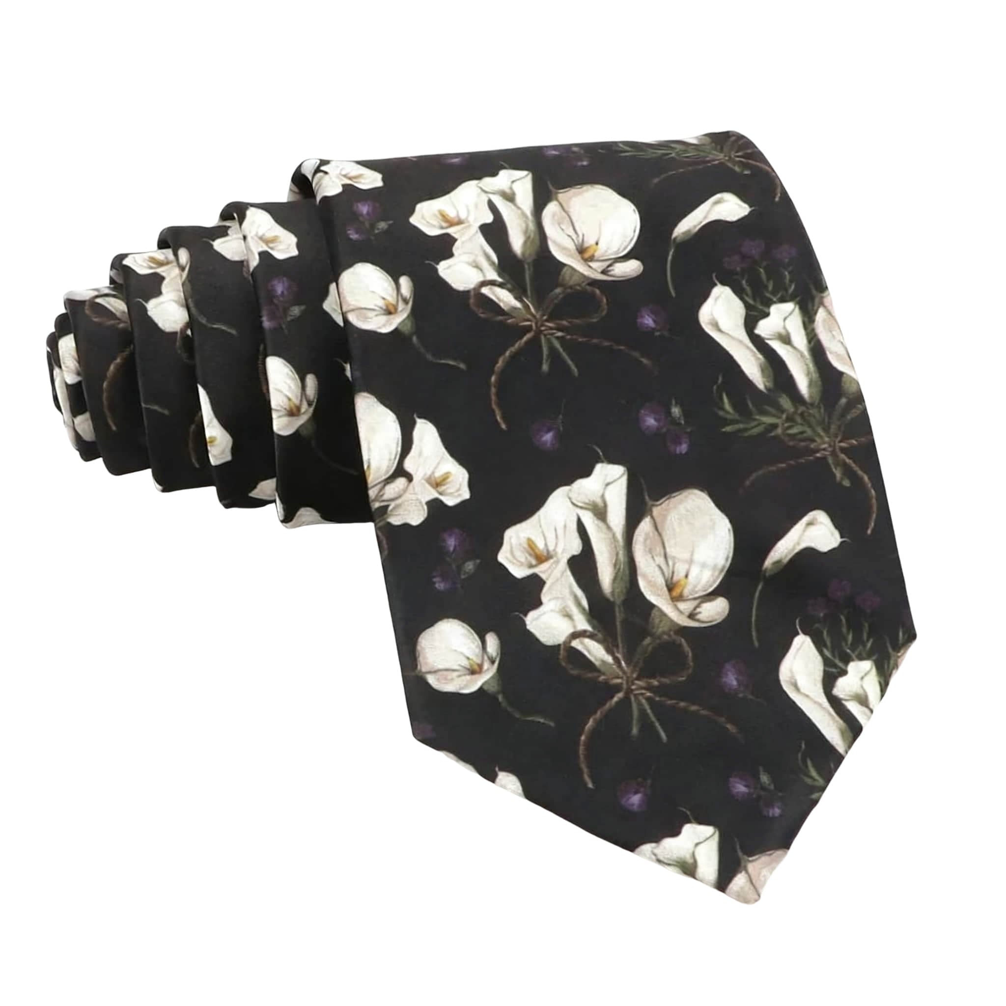 Black White Floral Necktie