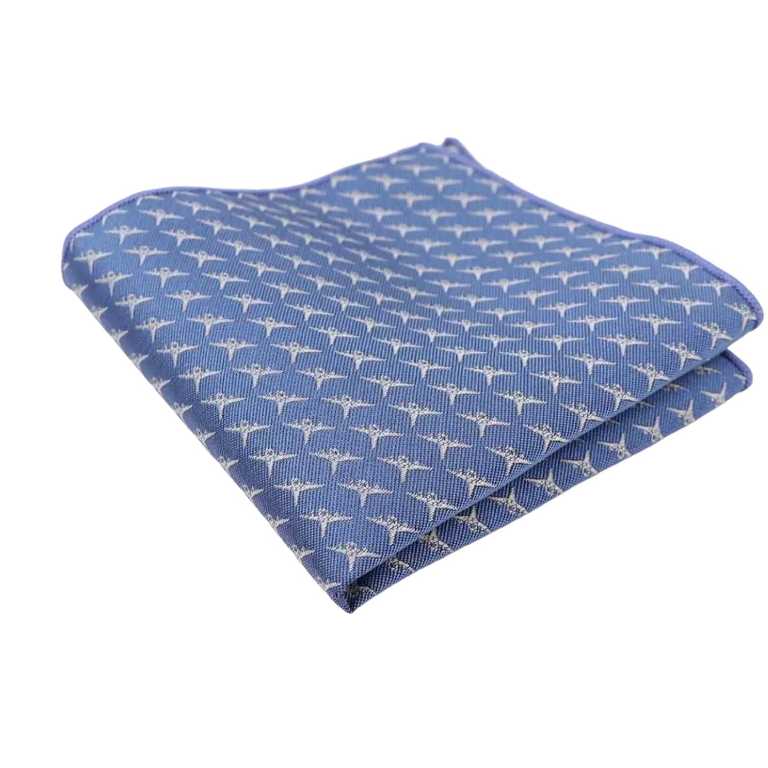 Blue With White Bird Pattern Pocket Square