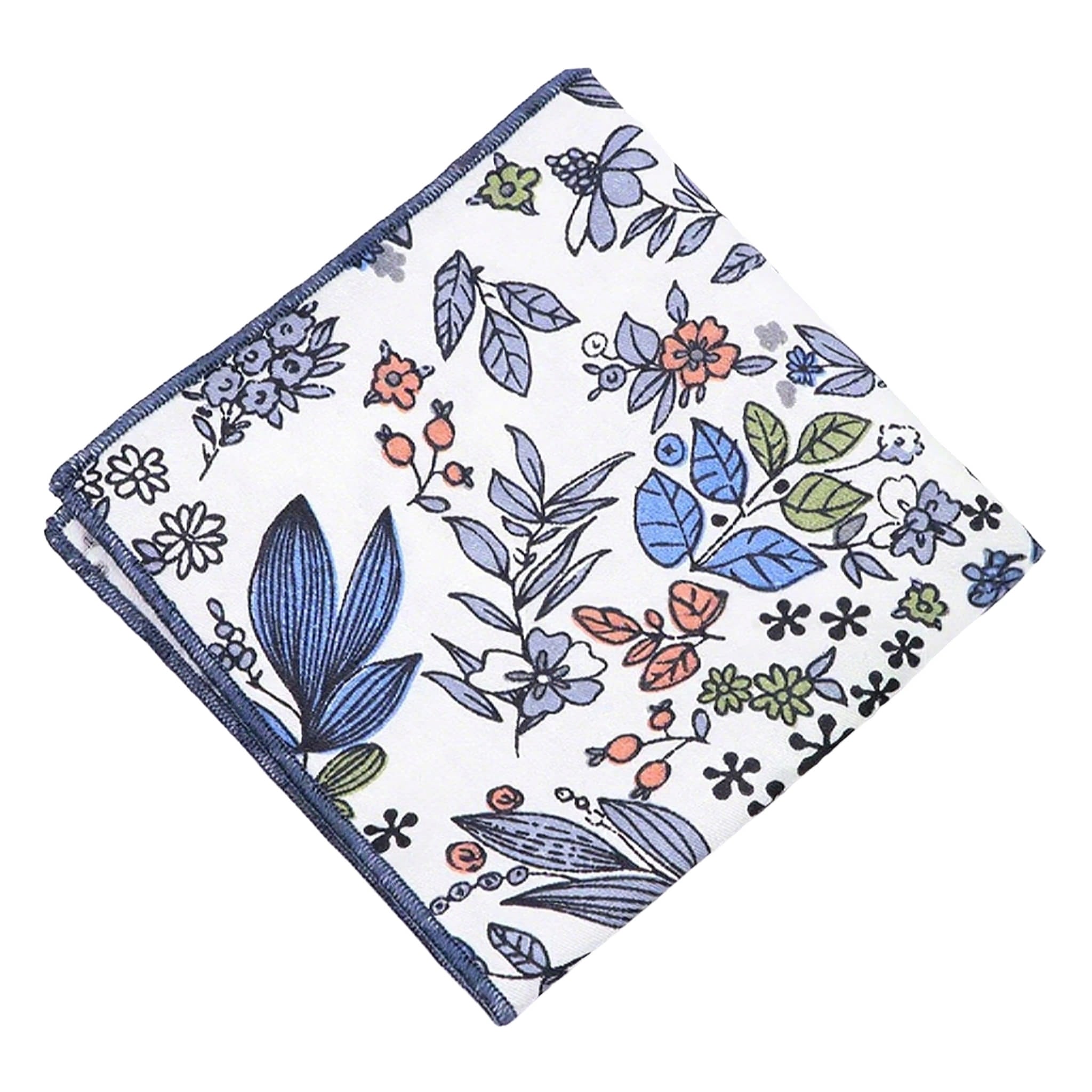 White Blue Floral Pocket Square
