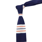 Navy Orange White Striped Knitted Tie