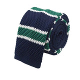 Navy White Green Striped Knitted Tie