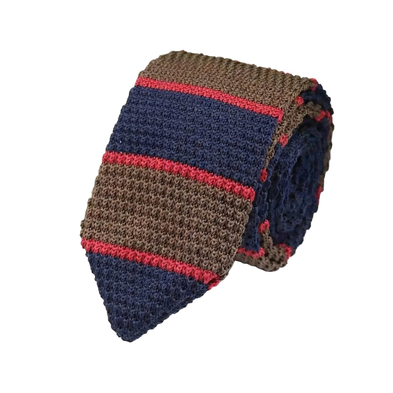 Brown & Blue With Red Striped Knitted Necktie