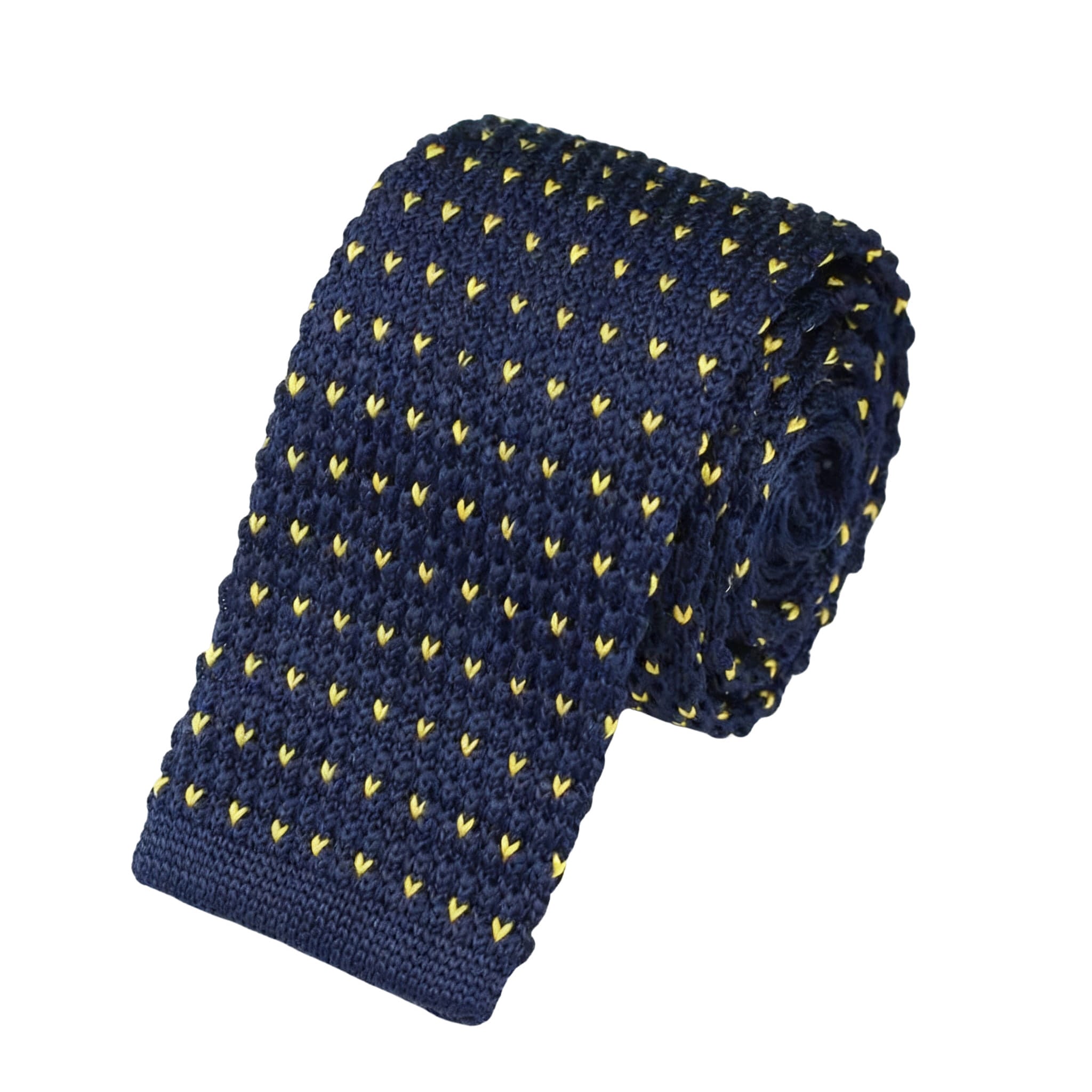 Navy Yellow Dot Knitted Necktie