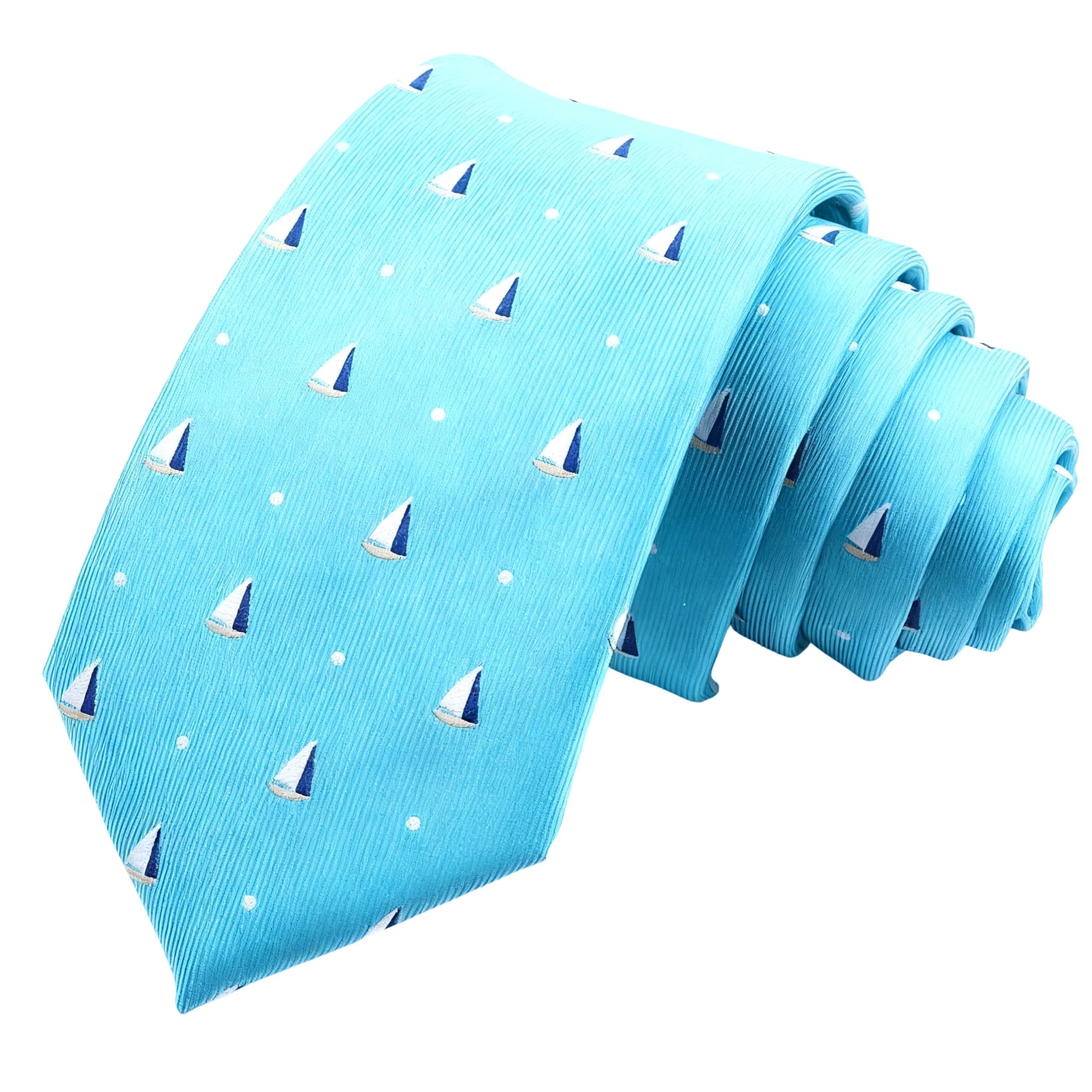 Light Blue White Sailboat Necktie