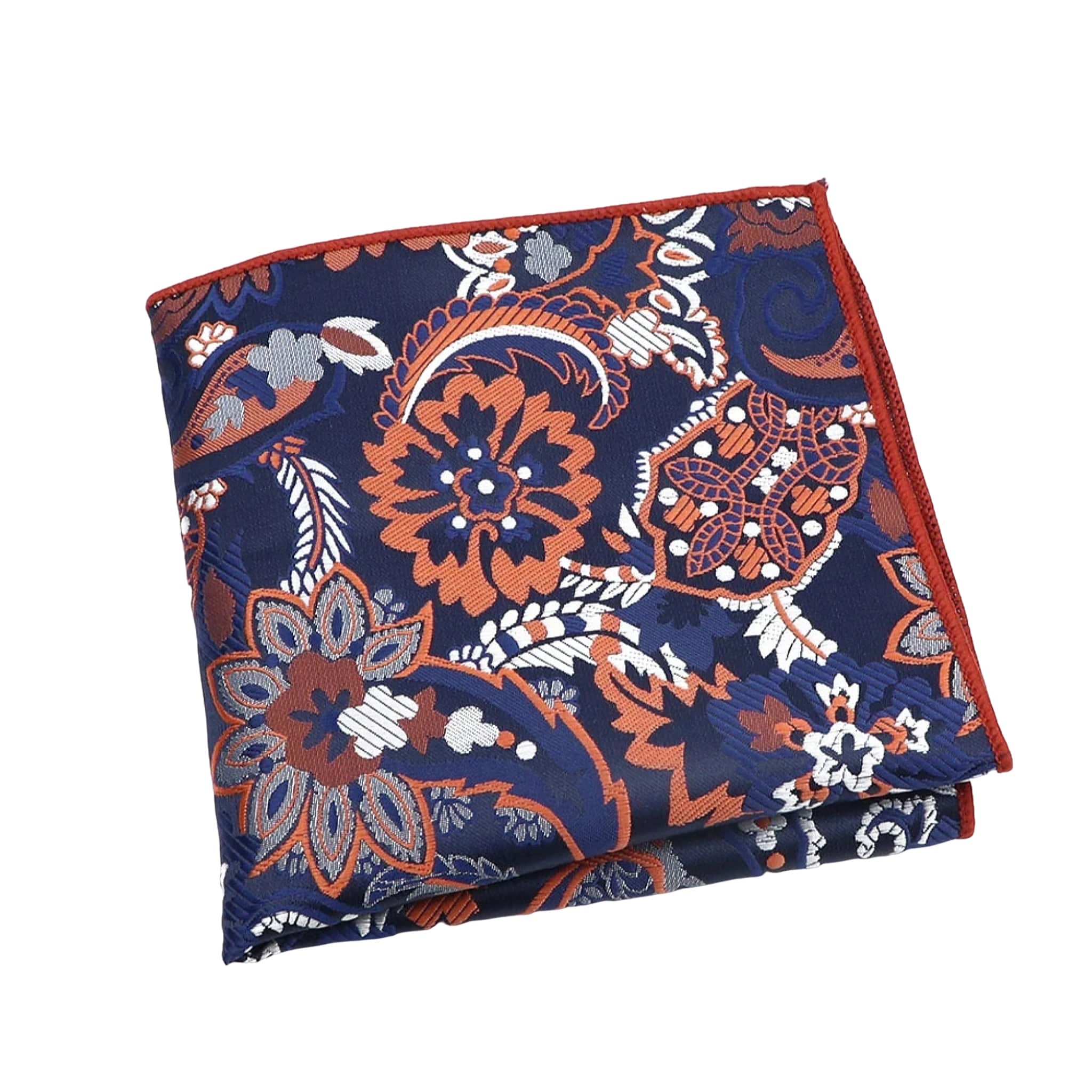 Navy Blue Orange Floral Pocket Square