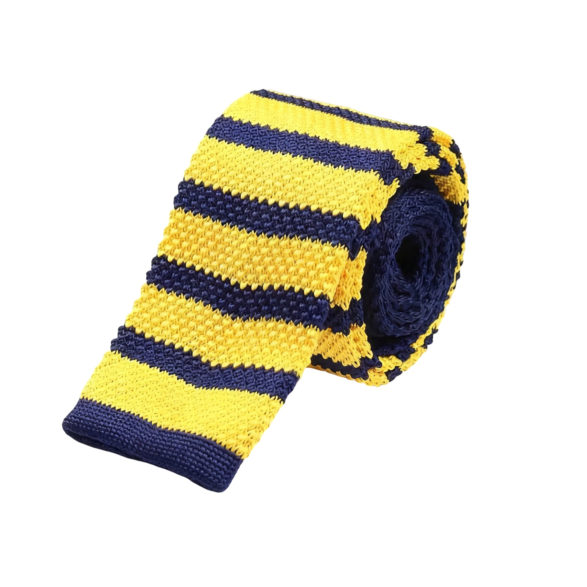 Navy Yellow Striped Knitted Tie