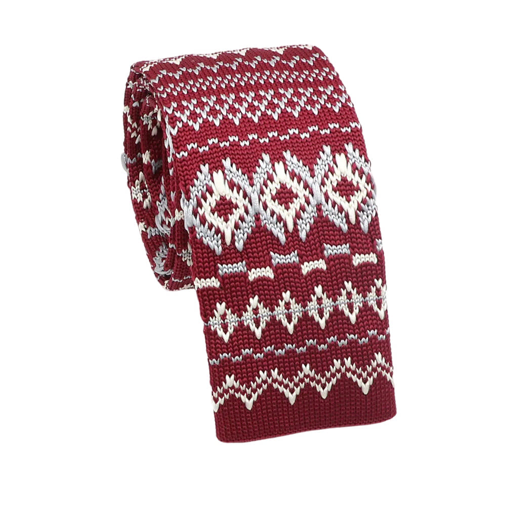 Burgundy White Geometric Necktie