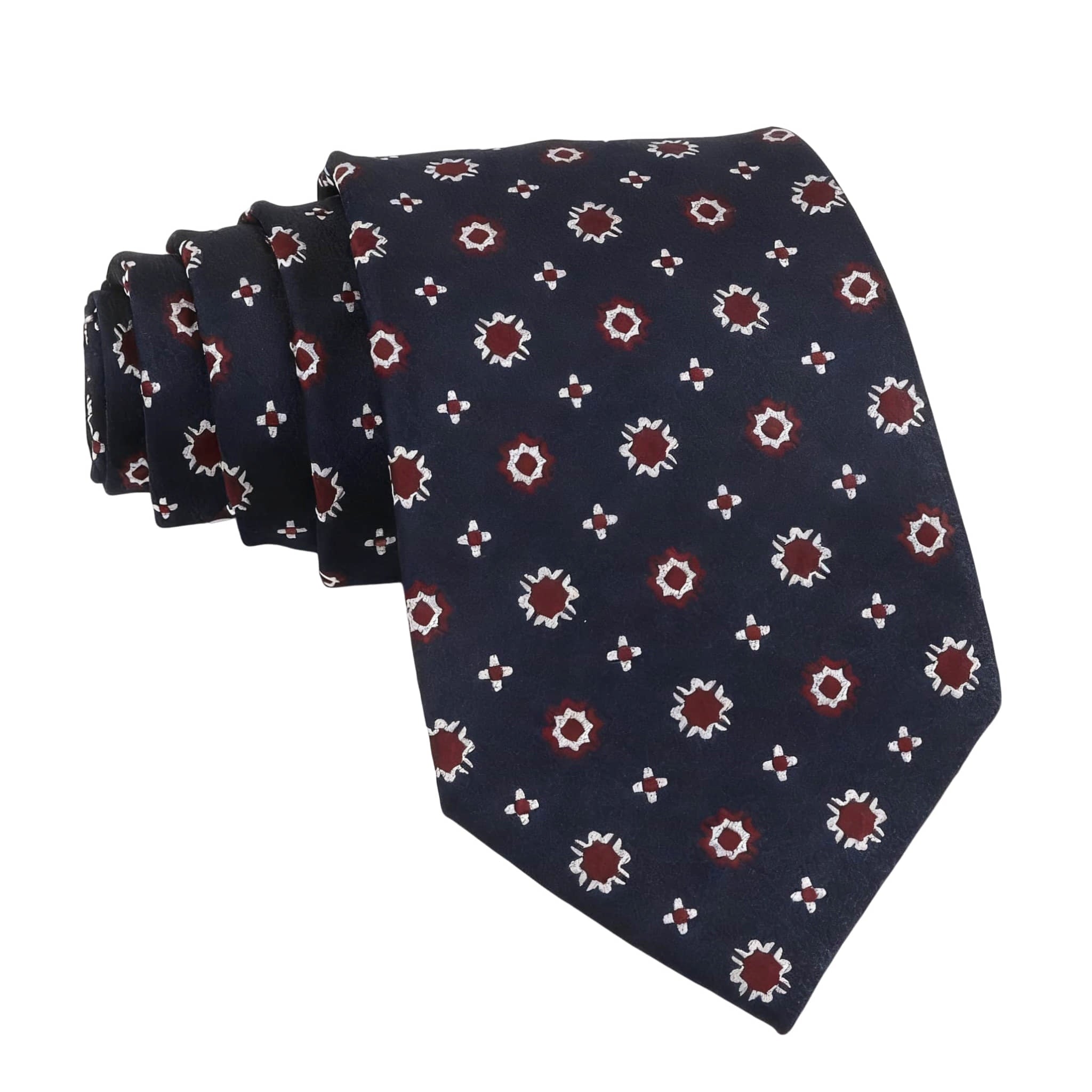 Navy Blue Red Floral Necktie