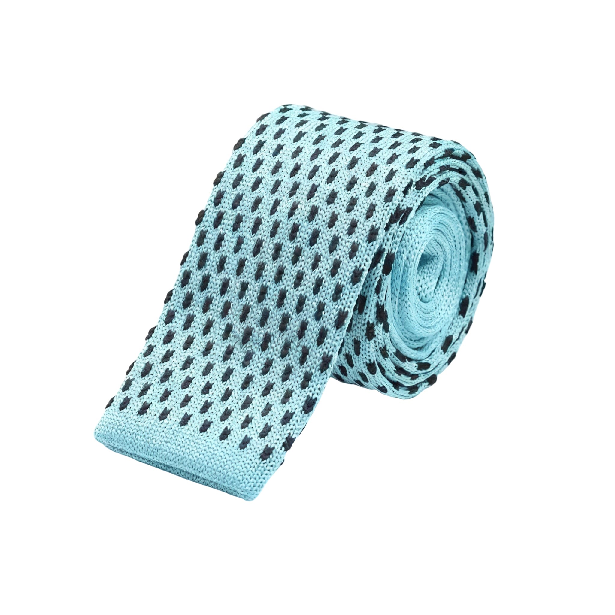 Light Blue Black Dot Knitted Necktie