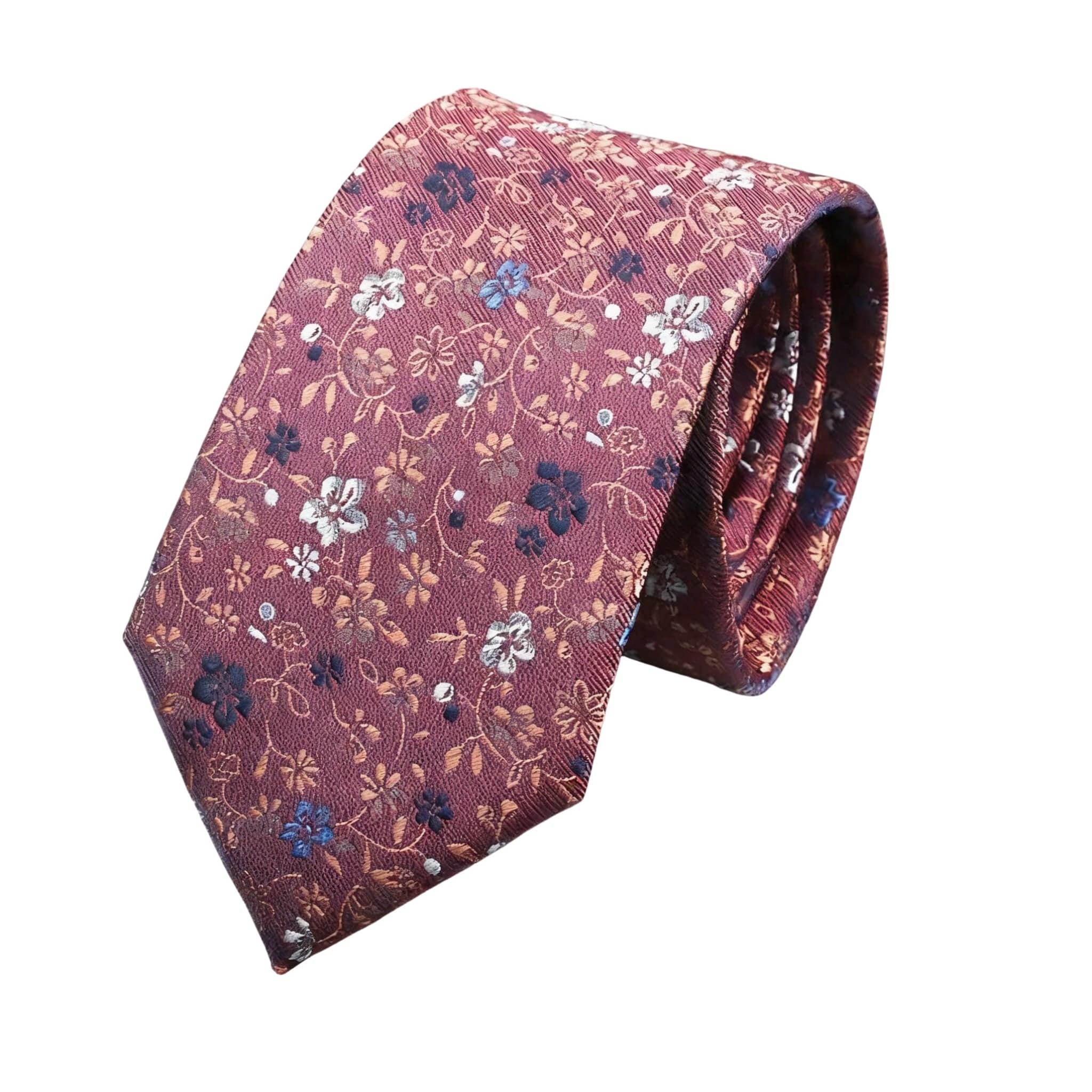 Burgundy White Floral Necktie