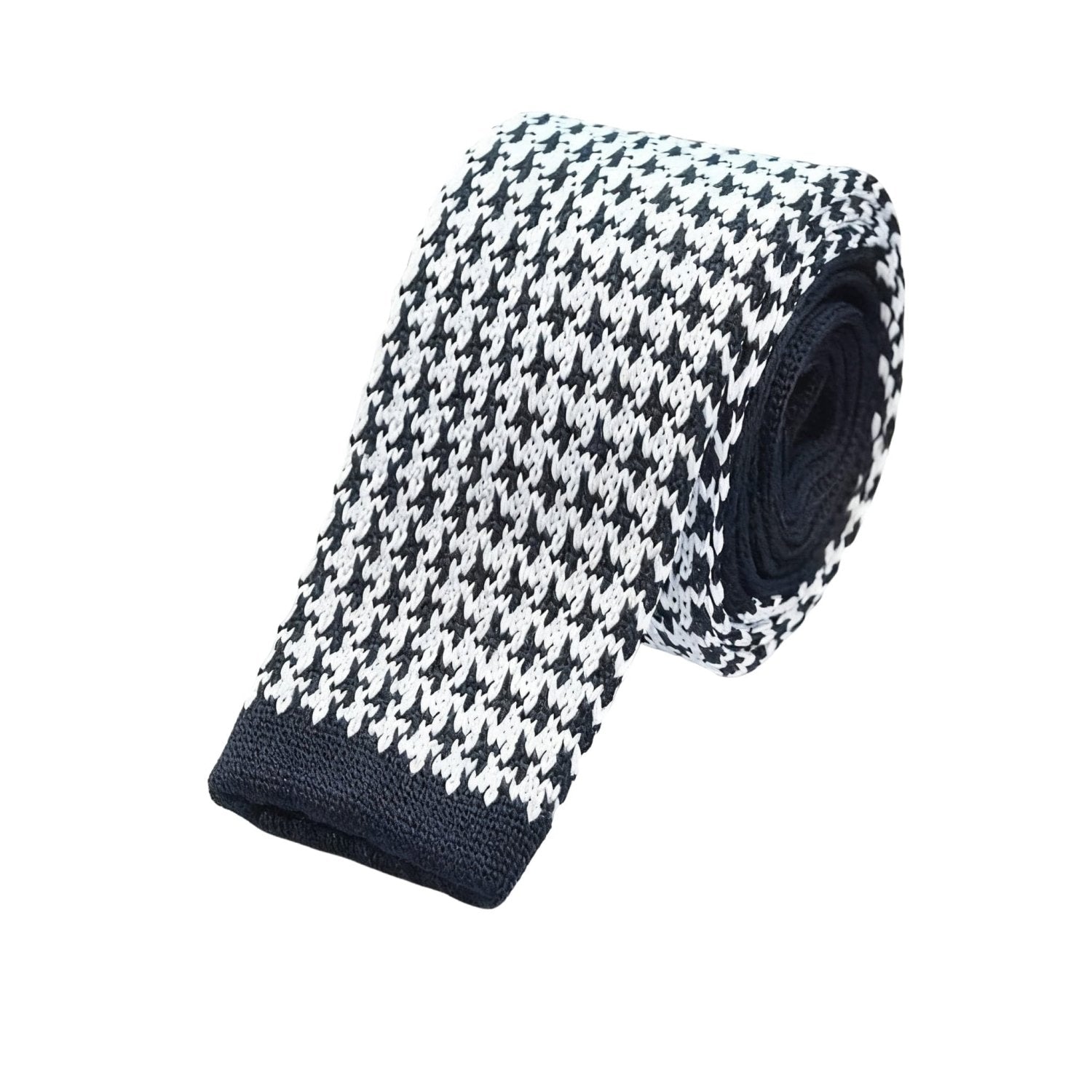 White With Black Houndstooth Necktie