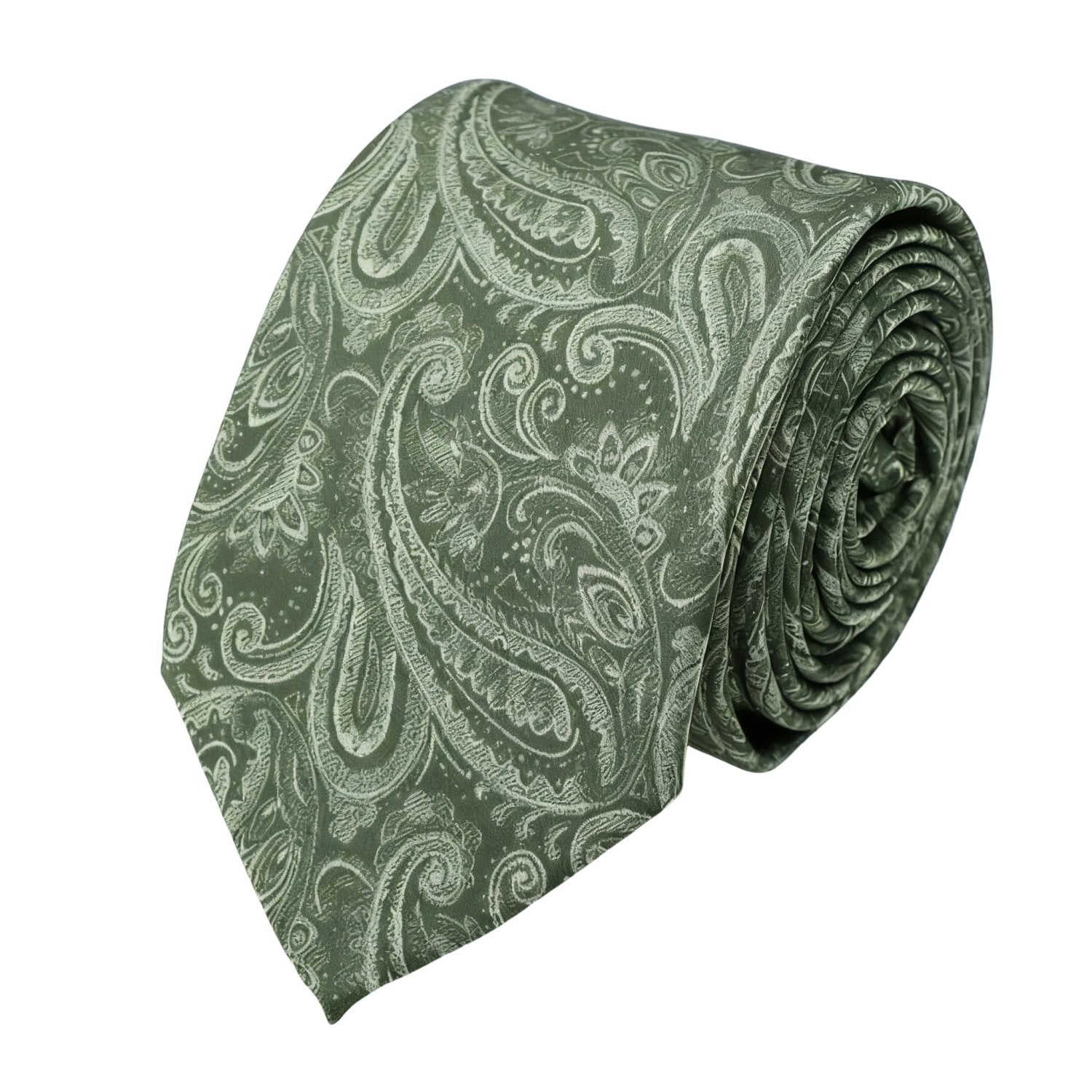 Green With White Paisley Necktie