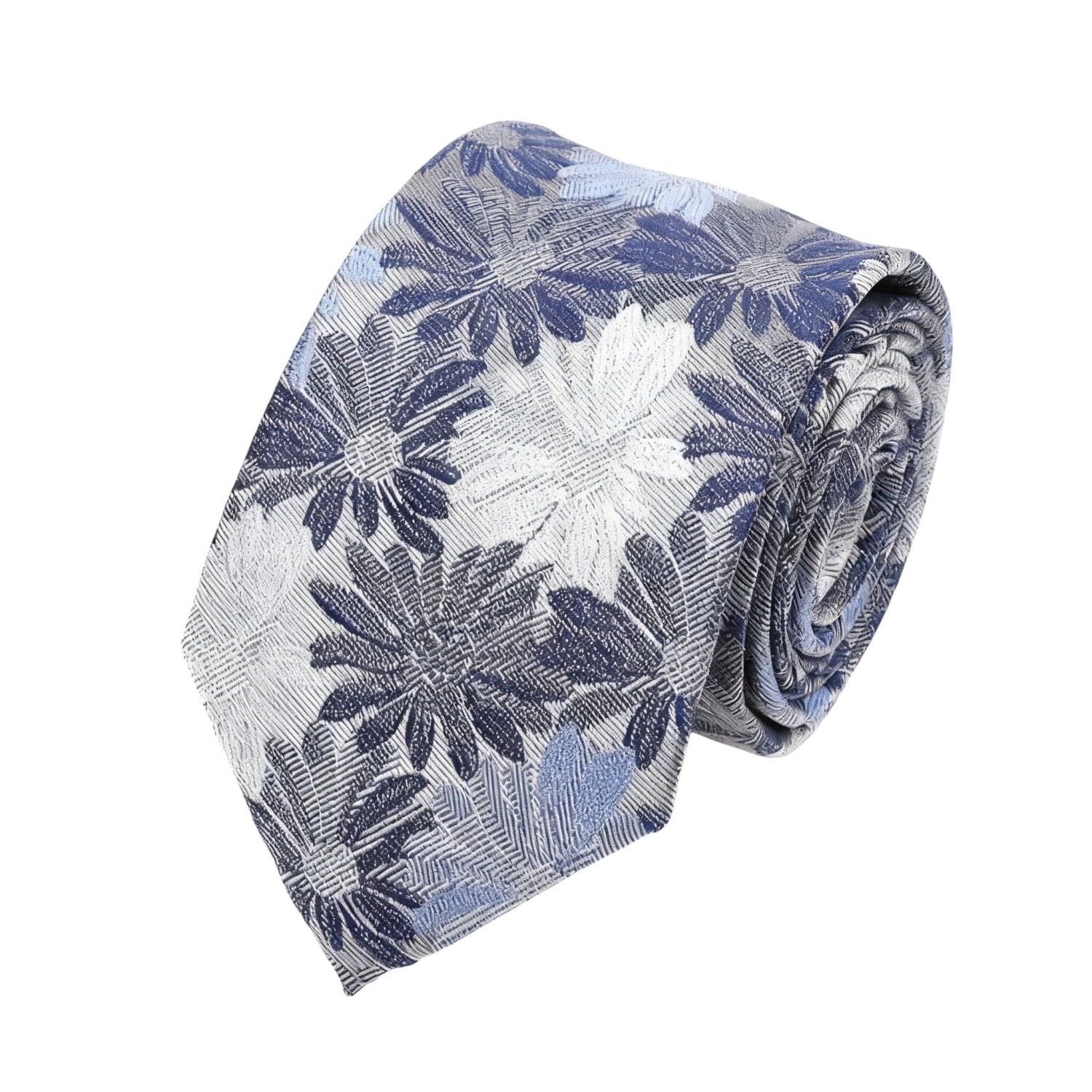 Light Gray With Blue And Purple Floral Necktie