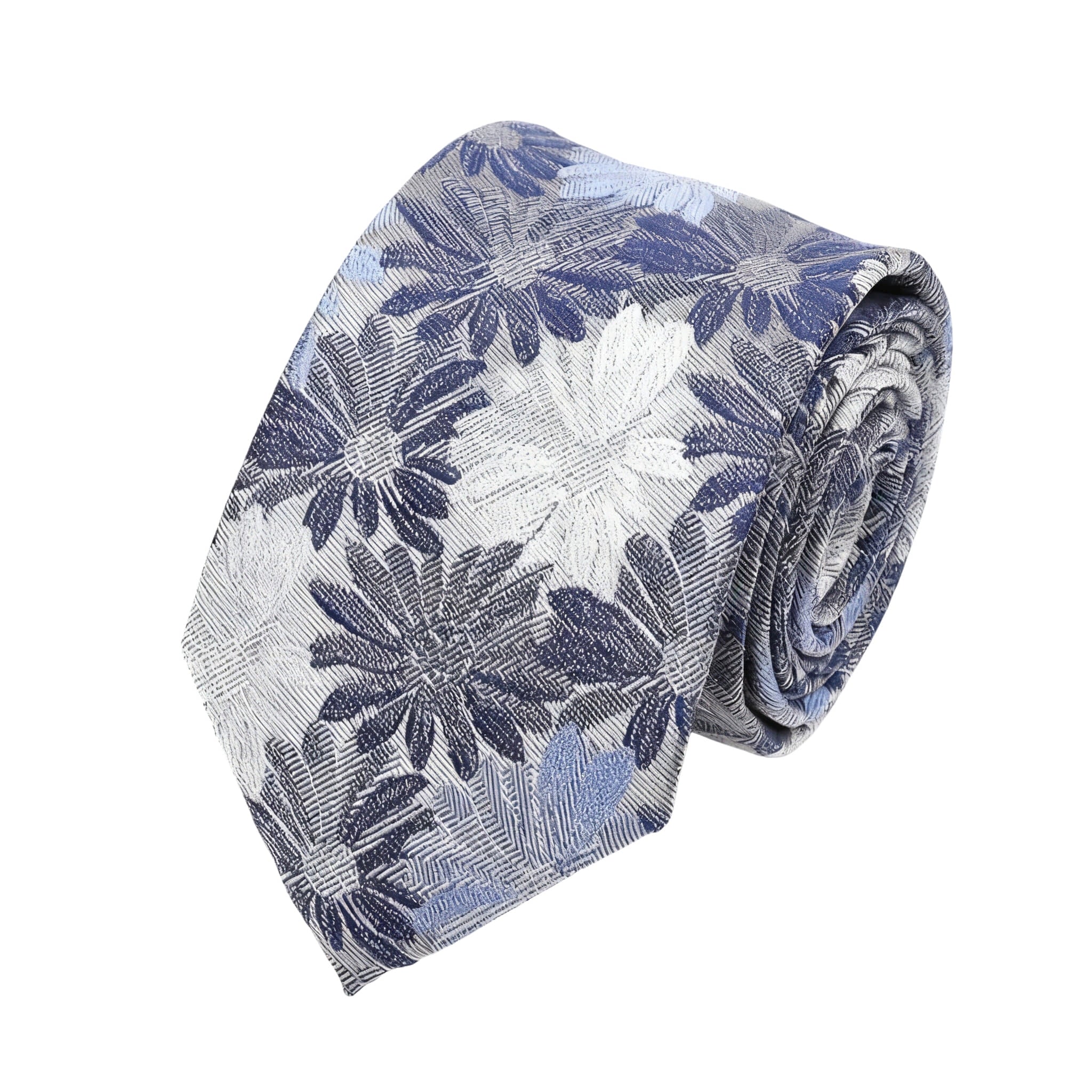 Gray Blue Floral Necktie
