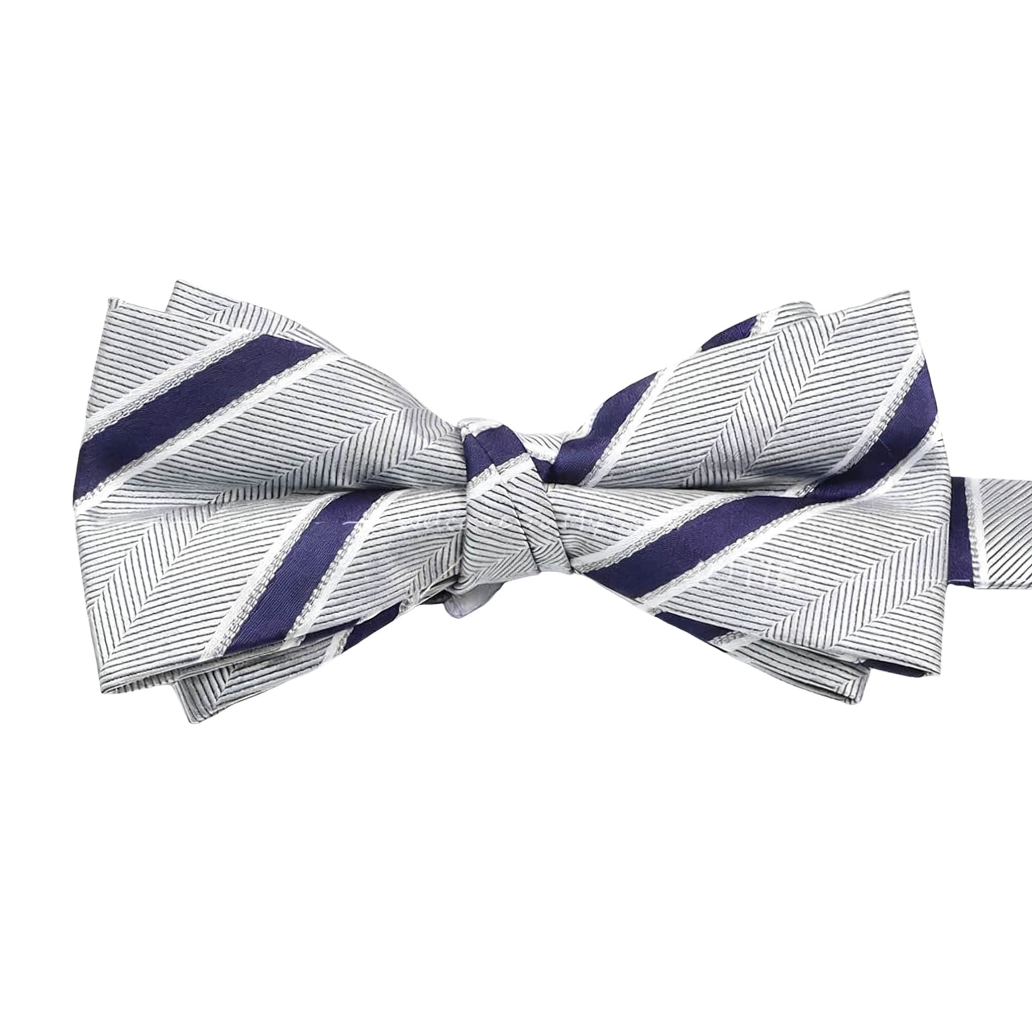 Silver Blue Striped Bowtie
