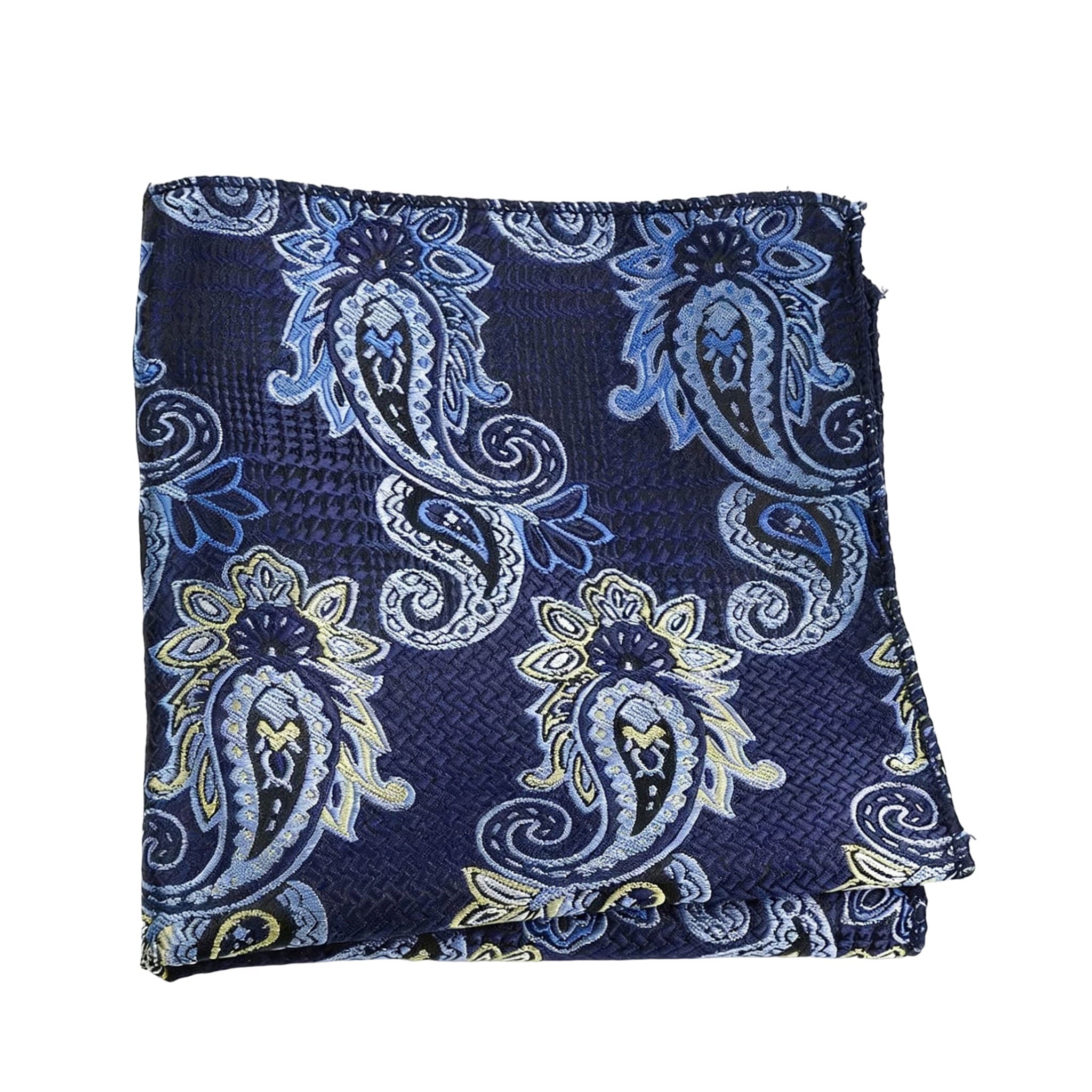Navy Blue Yellow Paisley Pocket Square