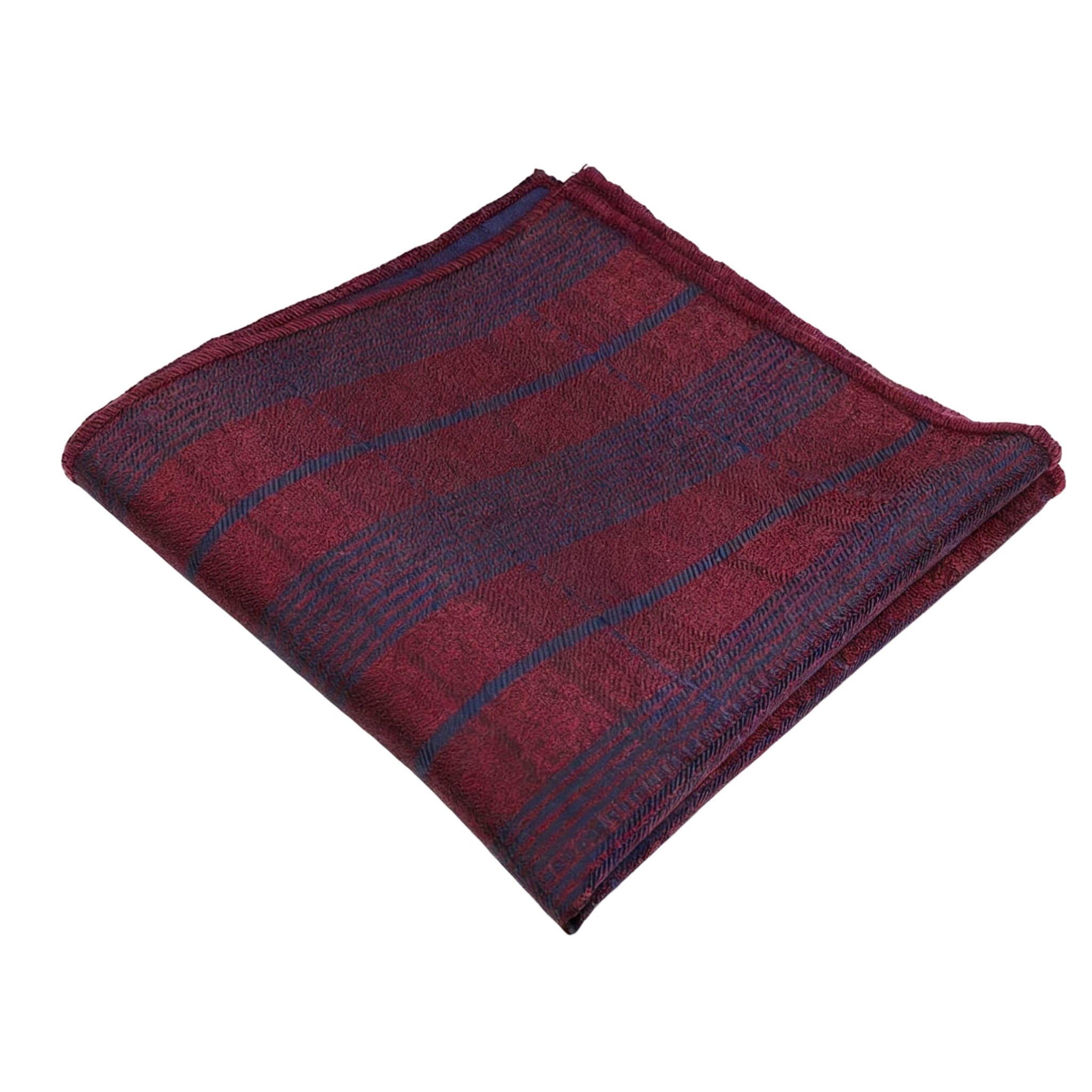Burgundy Blue Plaid Pocket Square