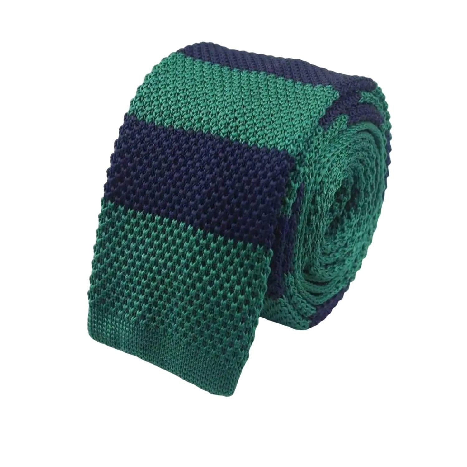 Green With Blue Striped Knitted Necktie