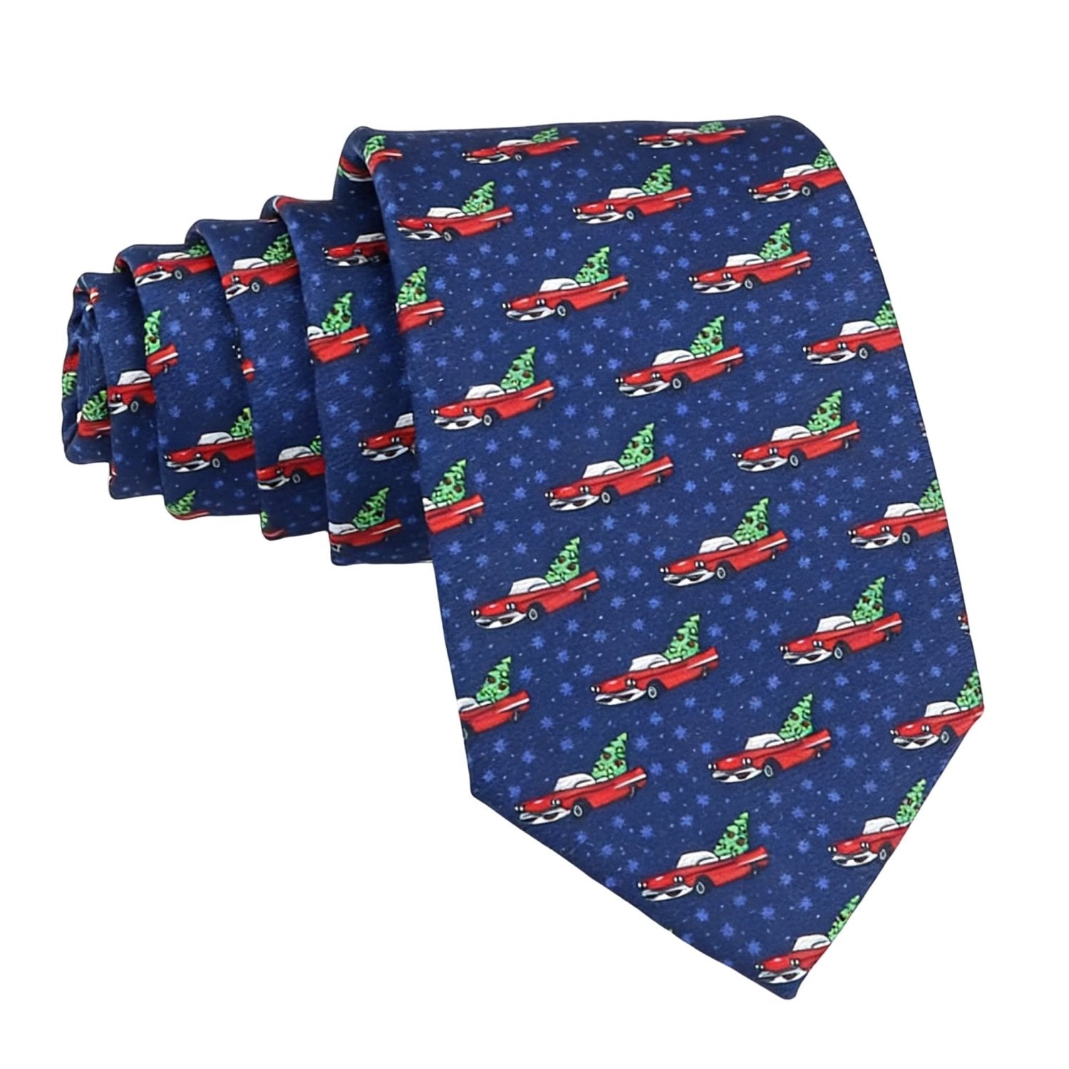 Blue with Red Cars Green Tree Necktie