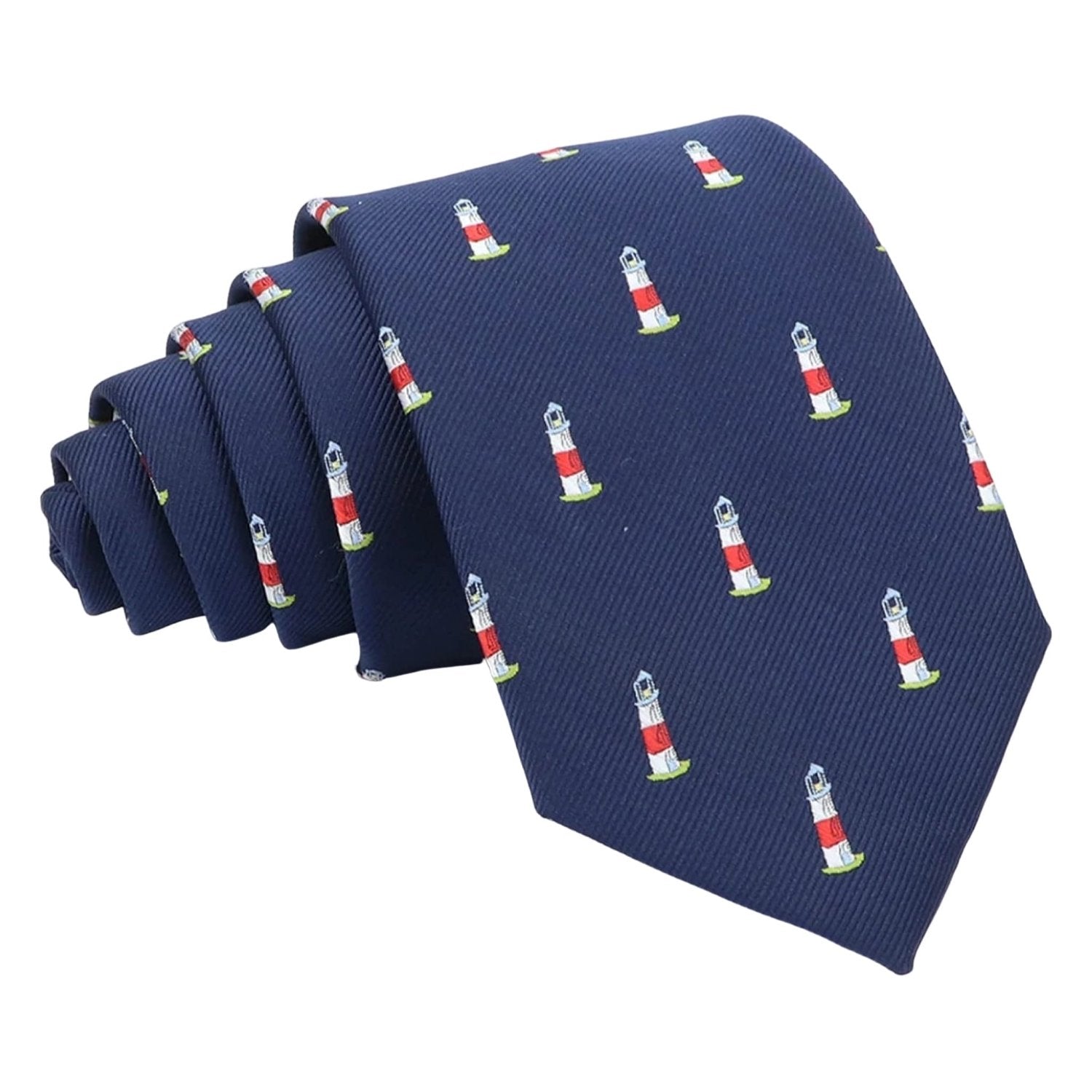 Navy Blue with White and Red Lighthouse Necktie