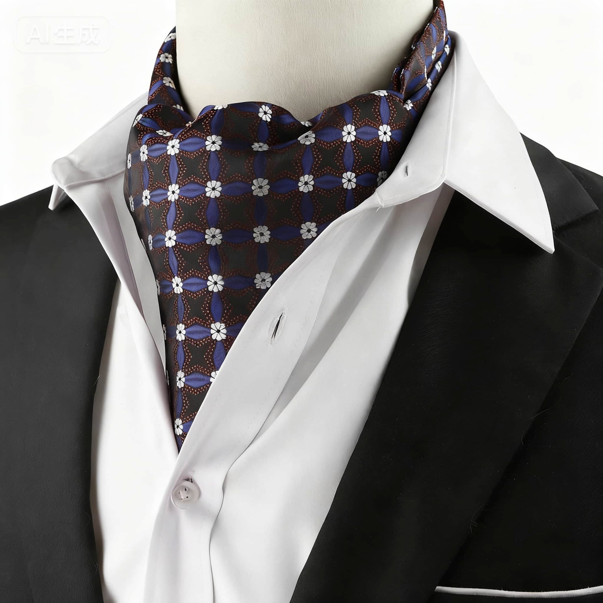 Black Blue Floral Ascot