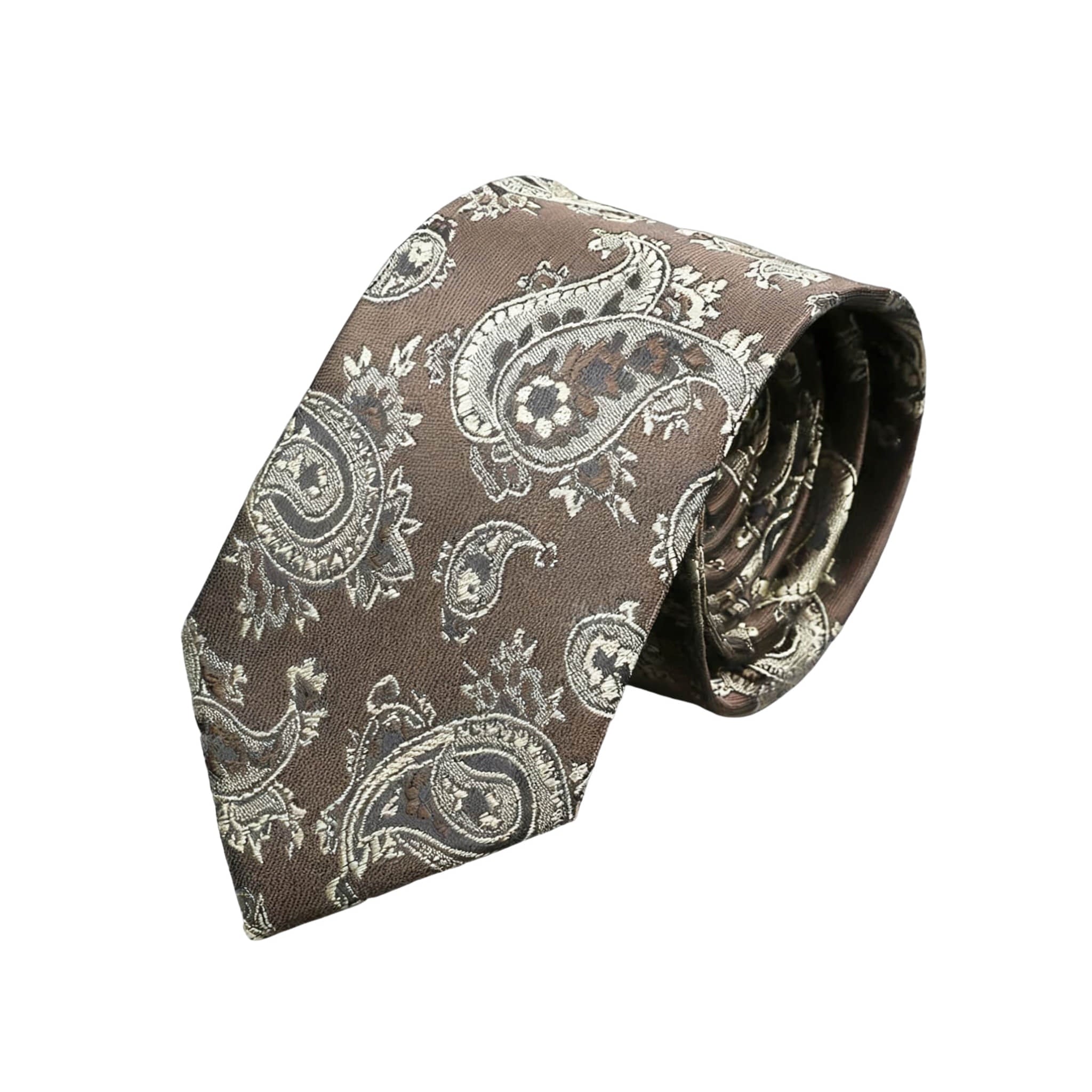 Brown Beige Paisley Necktie